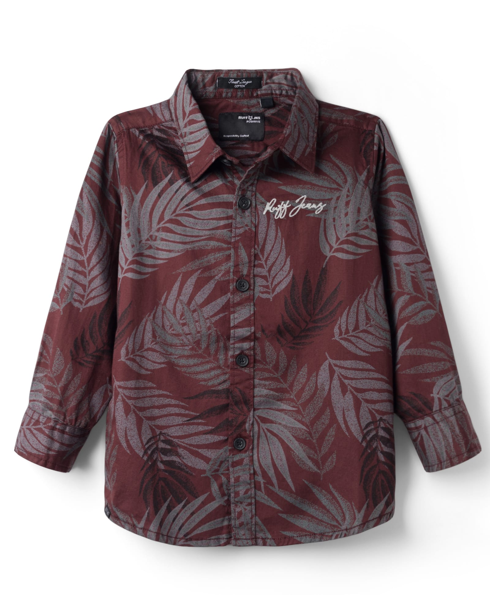 Ruff Rayon Woven Full Sleeves Tropical Theme Printed Shirt - Wine-picture-29