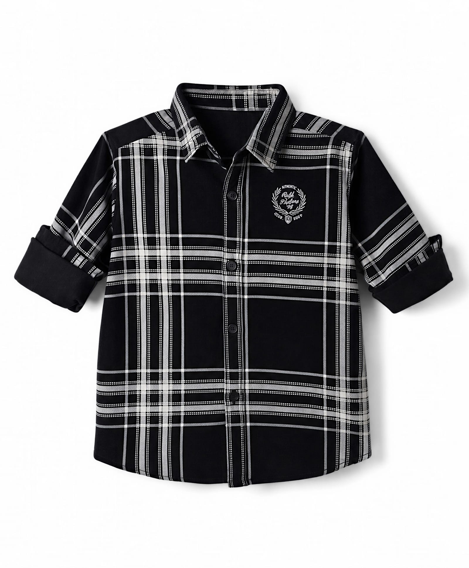 Ruff Cotton Woven Corduroy Checks Shirt with Text Print - Black-image-21