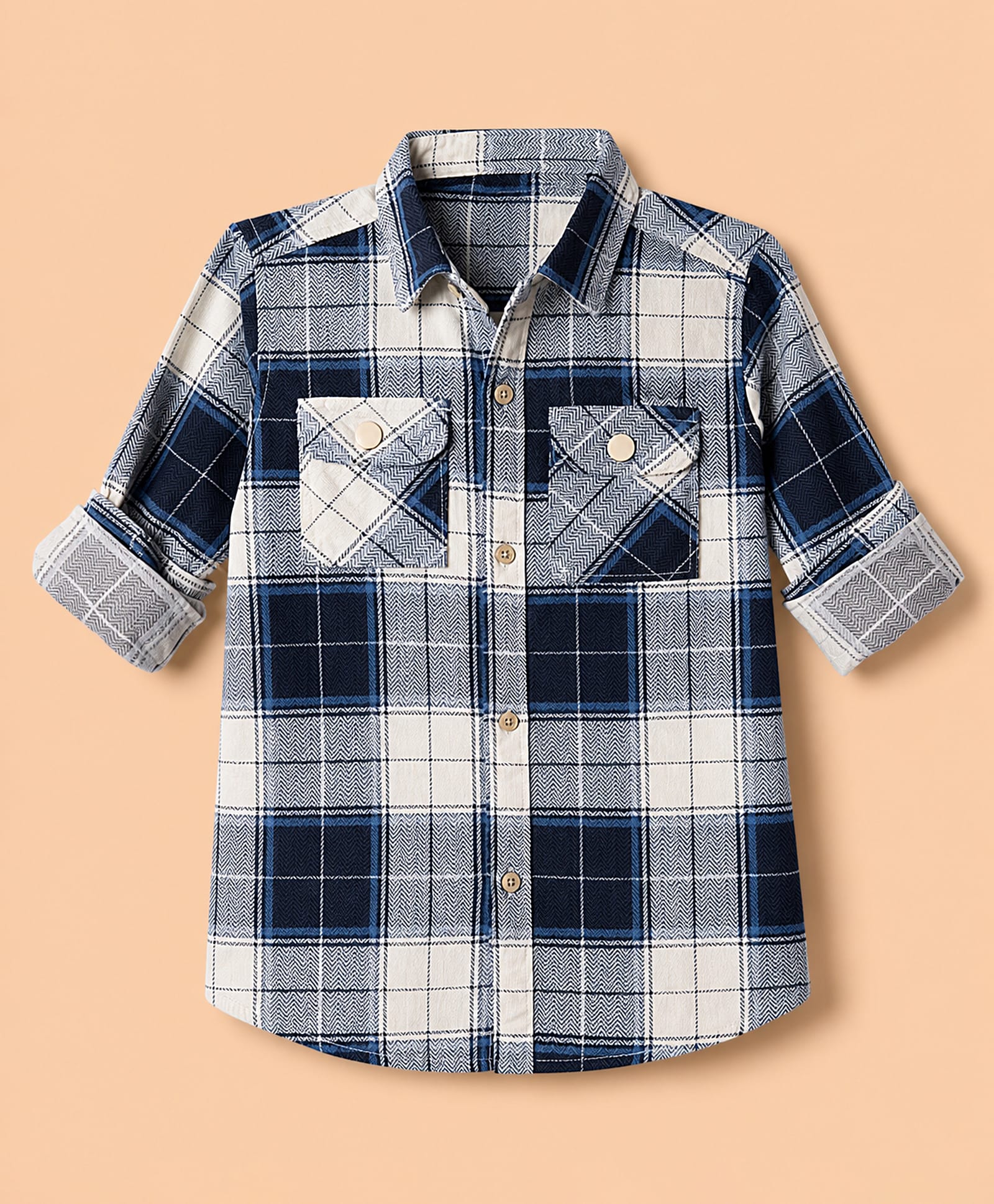 Ruff Poplin Corduroy Woven Full Sleeves Buffalo Checks Shirt - Navy Blue-image-30