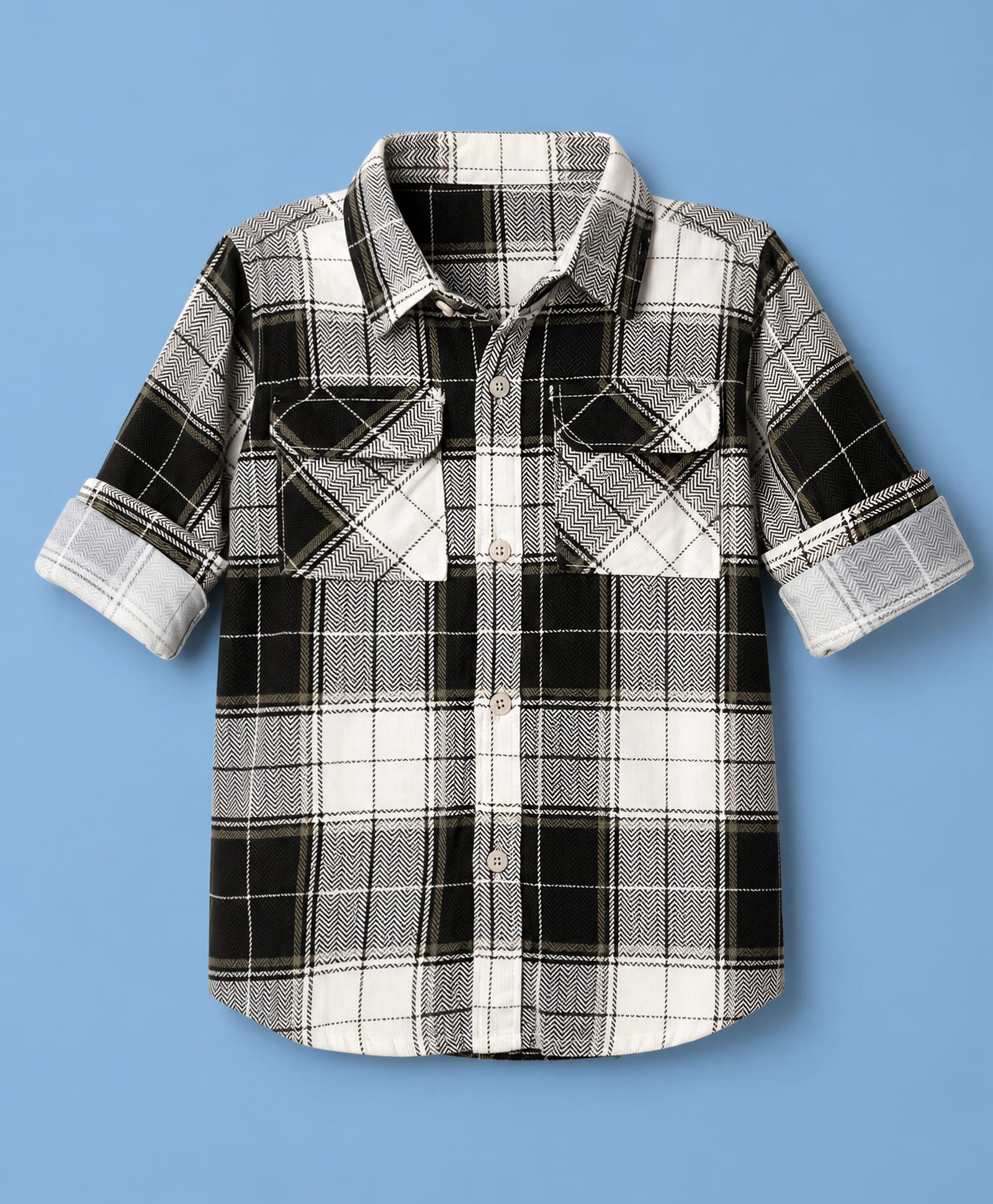 Ruff Poplin Corduroy Woven Full Sleeves Buffalo Checks Shirt - Dark Green-image-25
