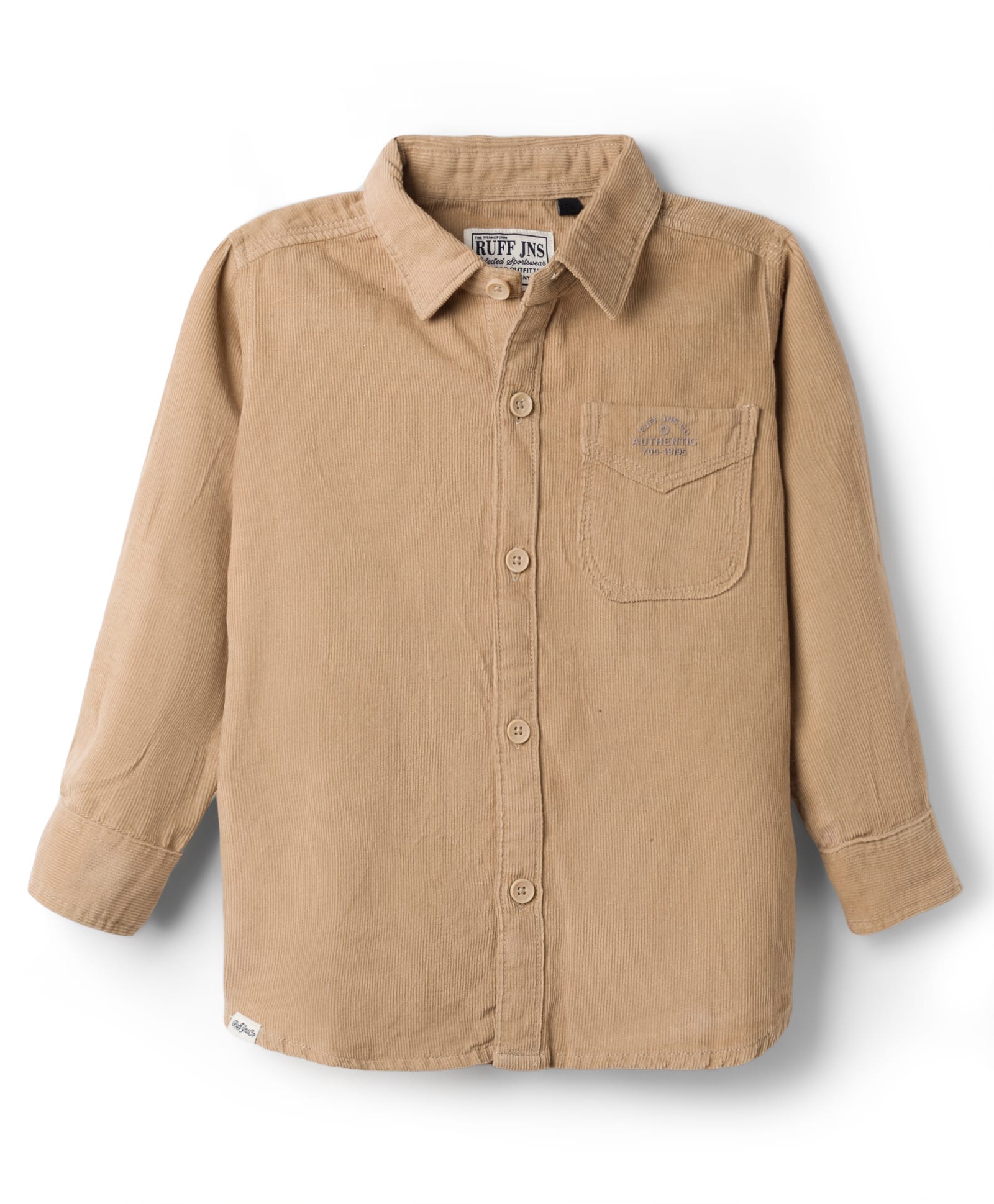 Ruff Oxford Woven Full Sleeves Solid Colour Corduroy Shirt- Khaki-picture-15