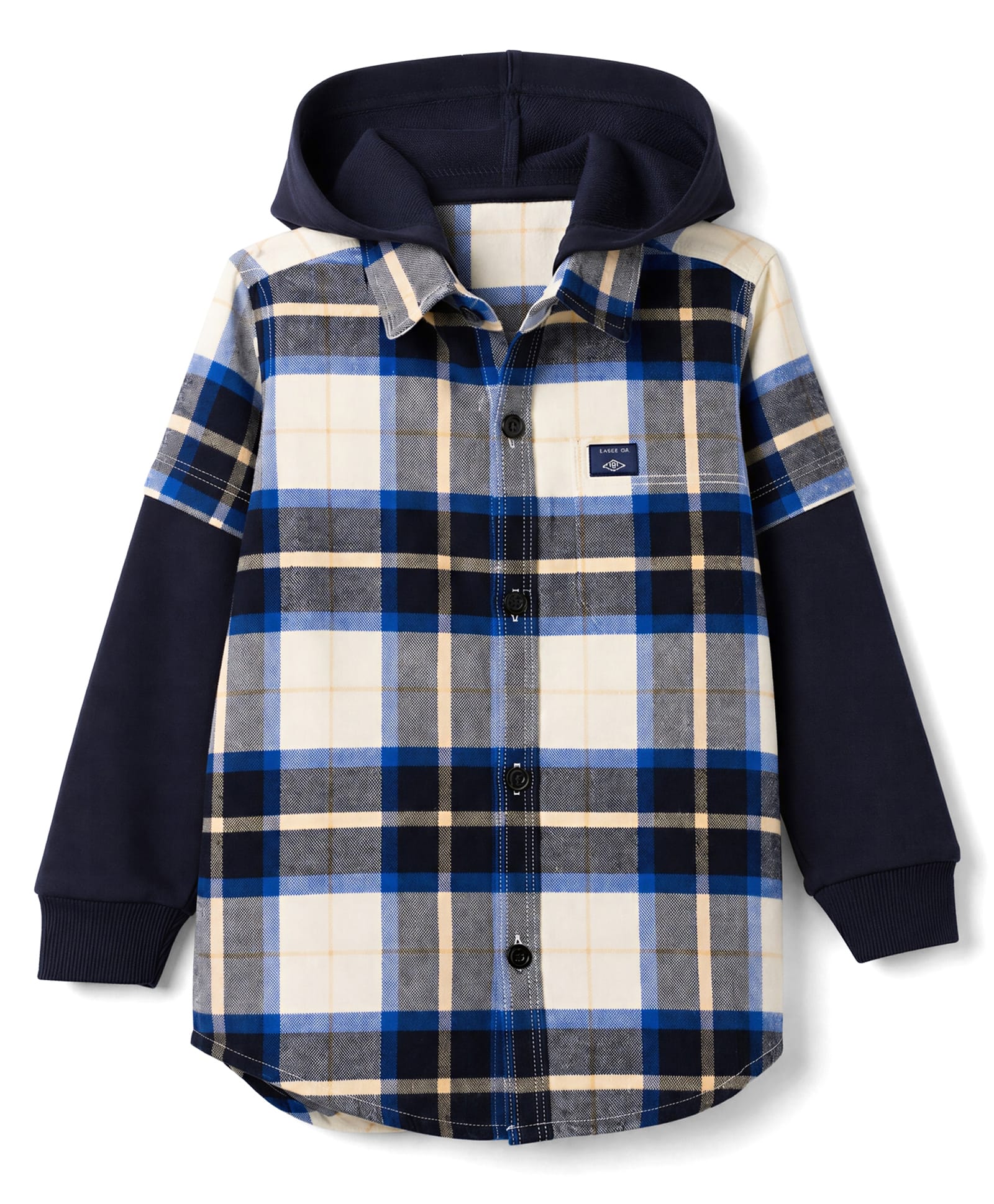 Ruff Flannel Woven Hooded Full Doctor Sleeves Brushing Shirt with Buffalo Checks - Navy-image-41