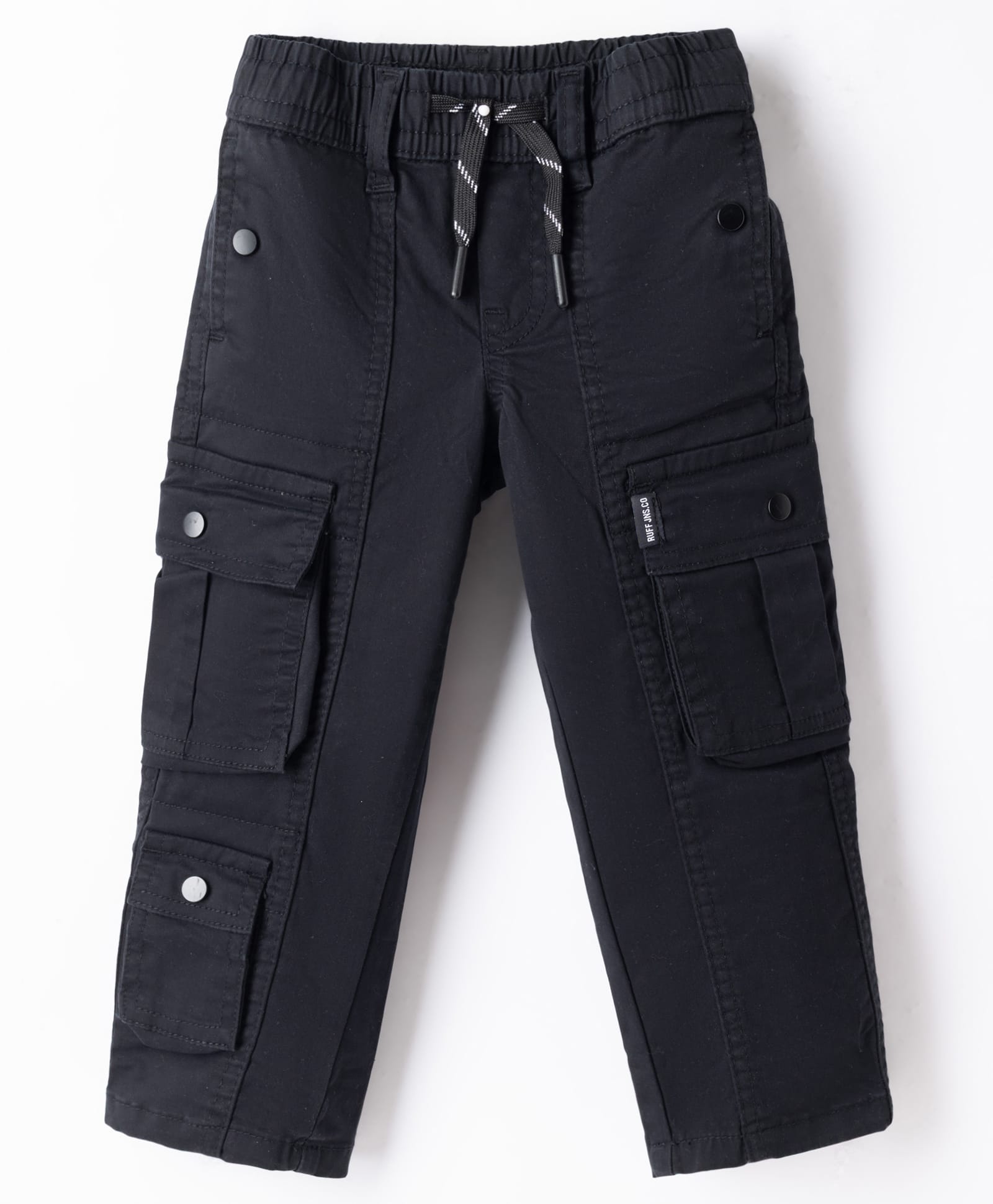 Ruff Twill Woven Full Length Cut N Sew Solid Jeans With Cargo Pockets - Black-image-14