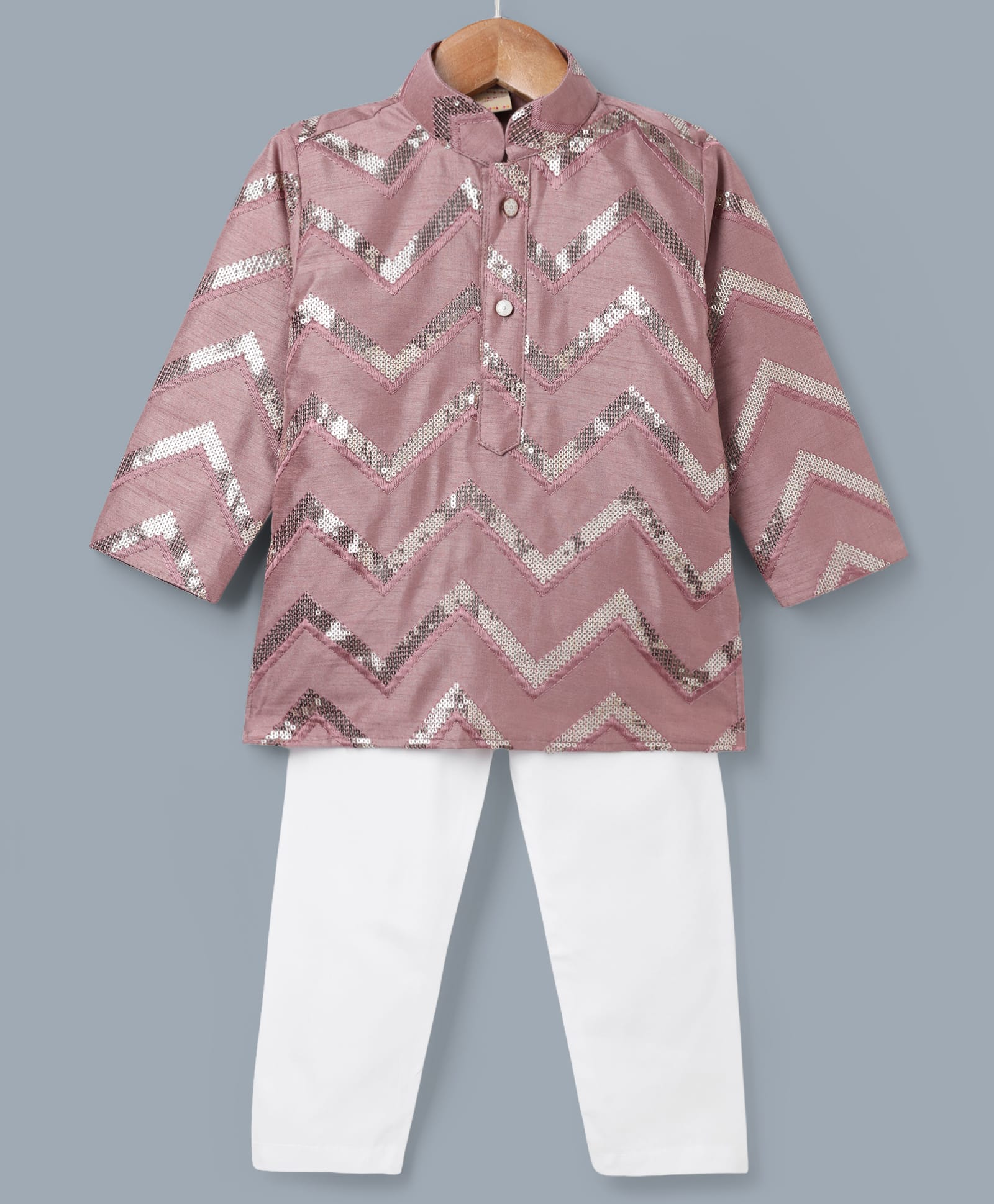 Ridokidz Cotton Woven Full Sleeves Sequinned Kurta Pajama Set - Pink-picture-0