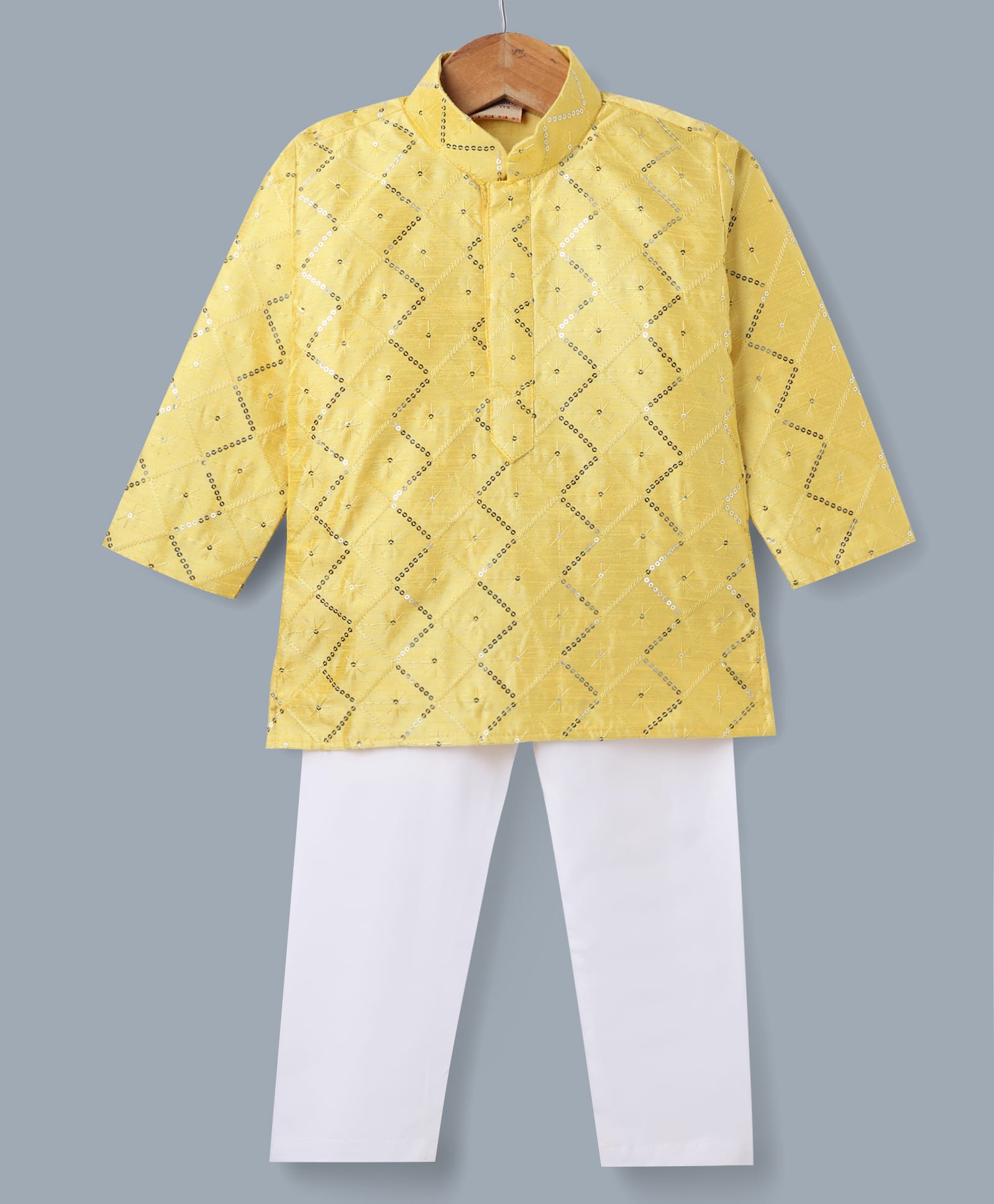 Ridokidz Cotton Woven Full Sleeves Sequinned & Embroidered Kurta & Pyjama Set - Yellow-picture-39