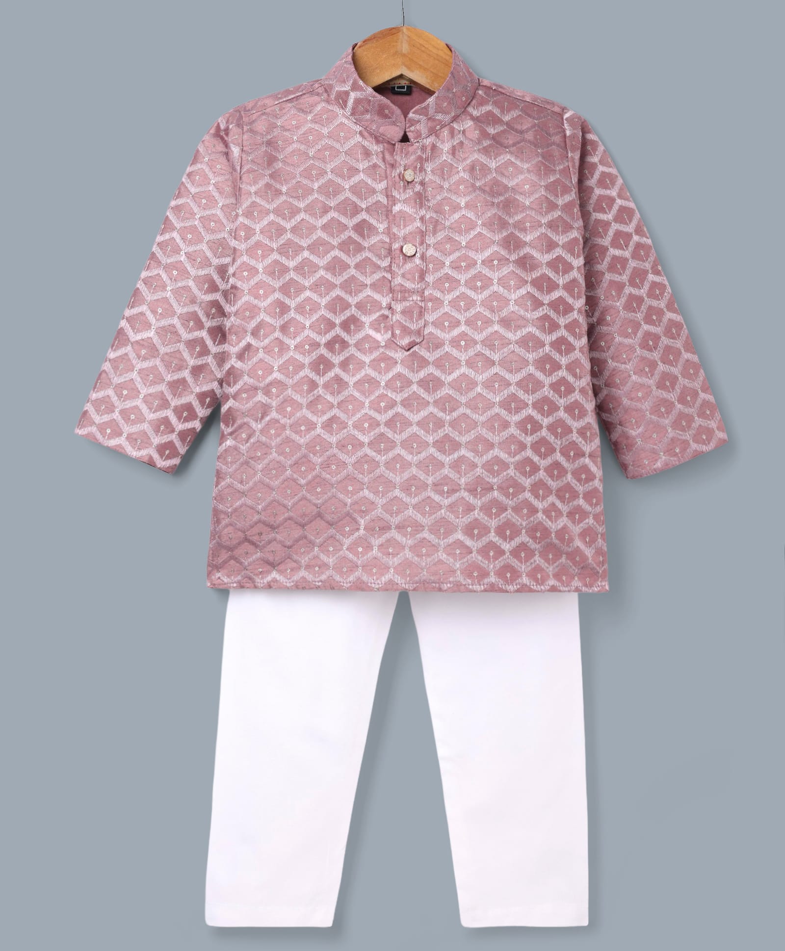 Ridokidz Cotton Woven Full Sleeves Embroidered Kurta Pajama Set - Pink-picture-7