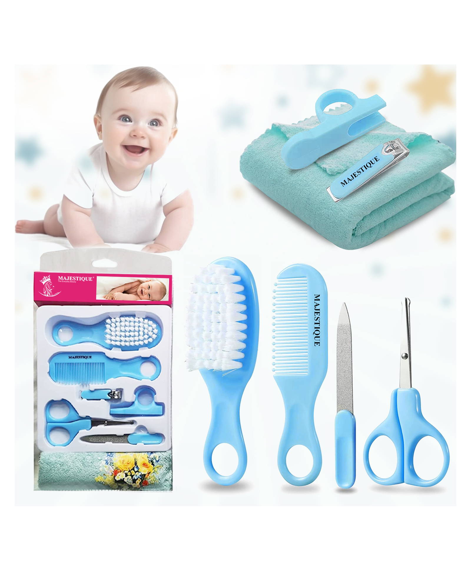 Majestique Baby Grooming Set, Brush, Comb, Clipper, File & Baby Towel - BLUE-picture-15