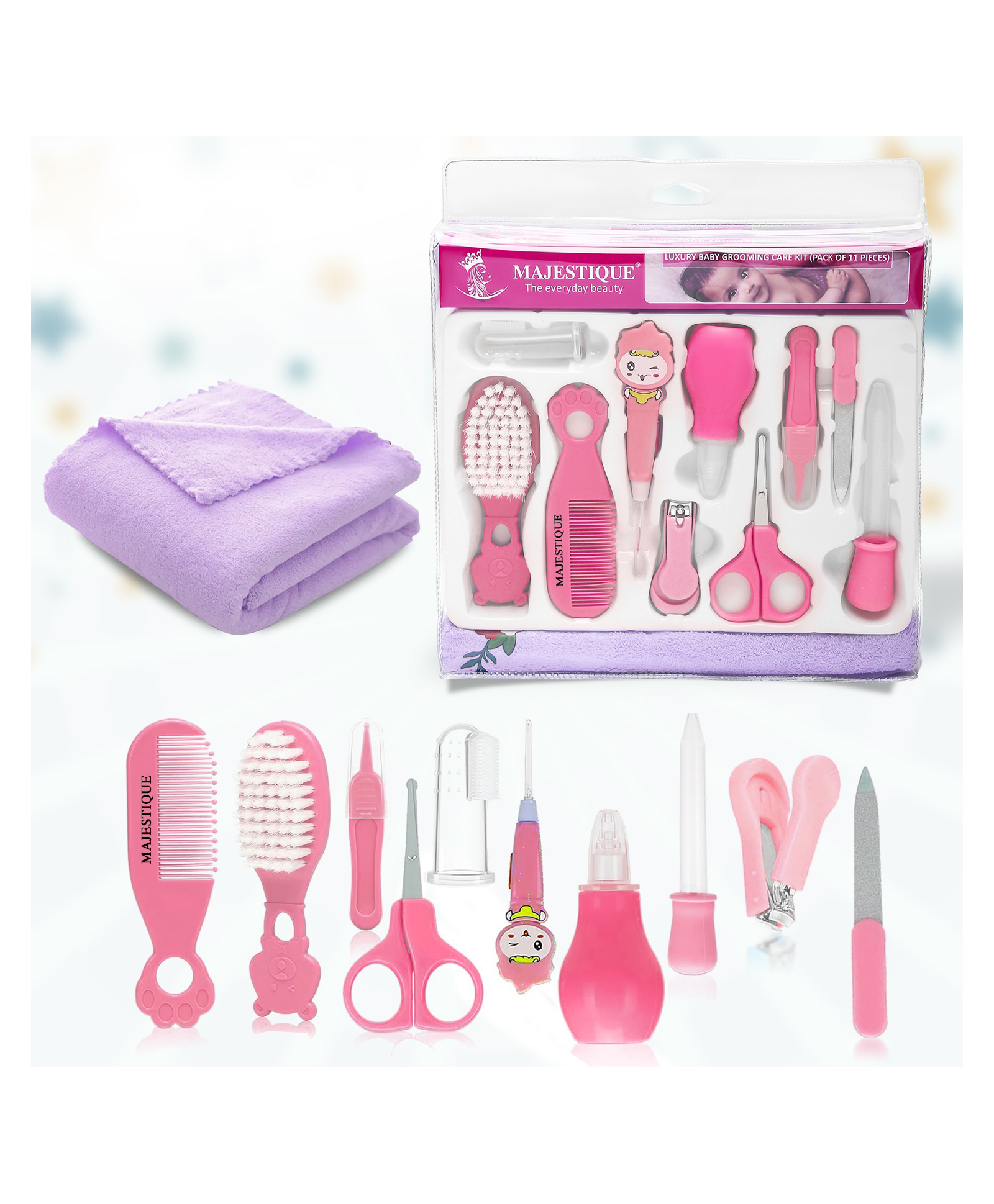 Majestique Luxury Portable Baby Care Kit -11 Piece Nursery Healthcare & Grooming Set -PINK-image-39