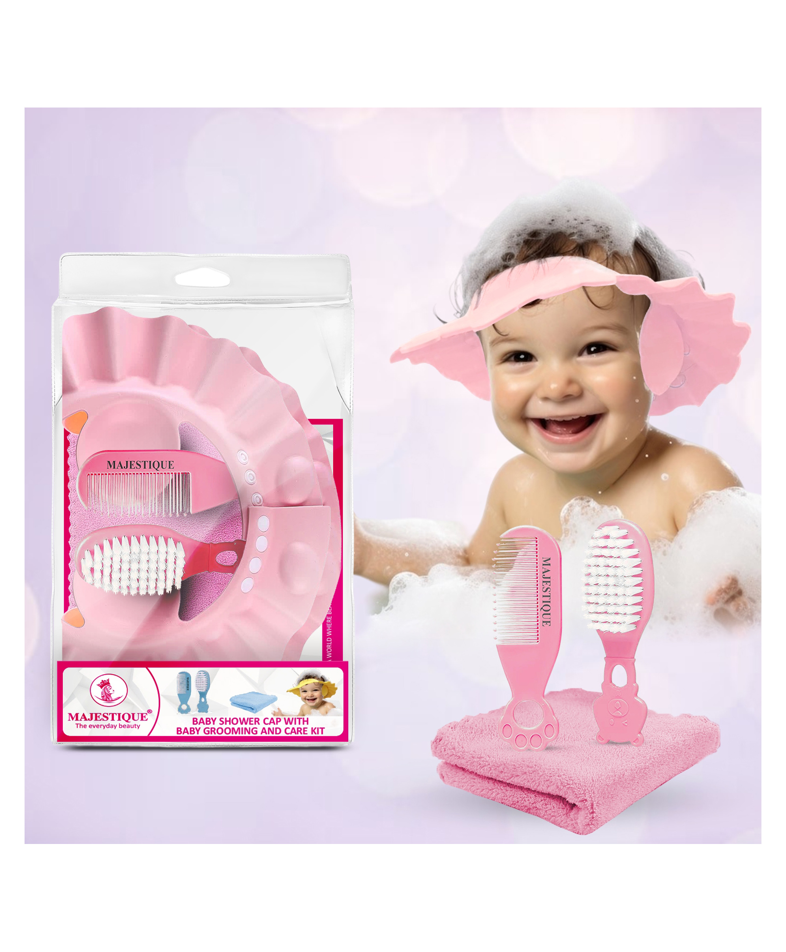 Majestique Baby Shower Cap with Baby Grooming and Care Kit, Baby Bath Accessories - 4Pcs_PINK-image-13