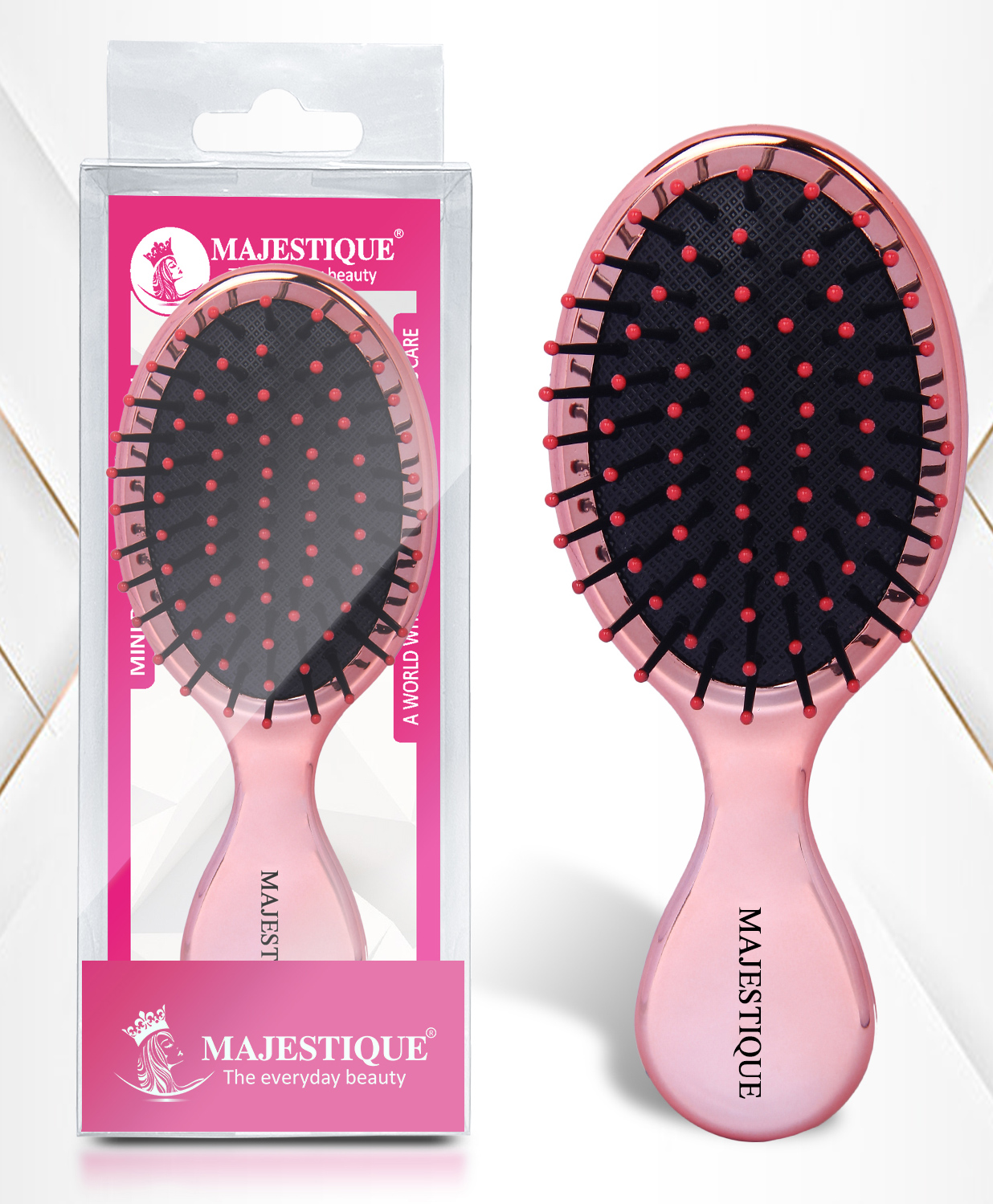 Majestique Mini Detangler Hair Brush, Massage Paddle for Adults & Kids - PINK-image-12