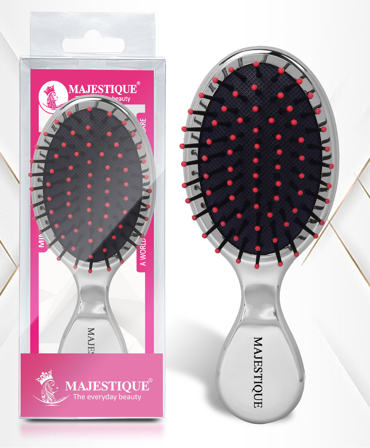 Majestique Mini Detangler Hair Brush, Massage Paddle for Adults & Kids -SILVER-picture-47