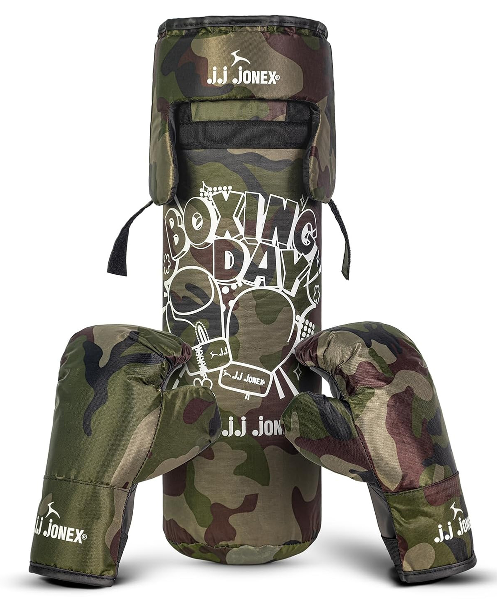 JJ Jonex Day Boxing Set | 1 Punching Bag, 1 Head Guard, 2 Boxing Gloves | Boxing Training Punching Bag & Gloves for Boys & Girls | Army-image-1