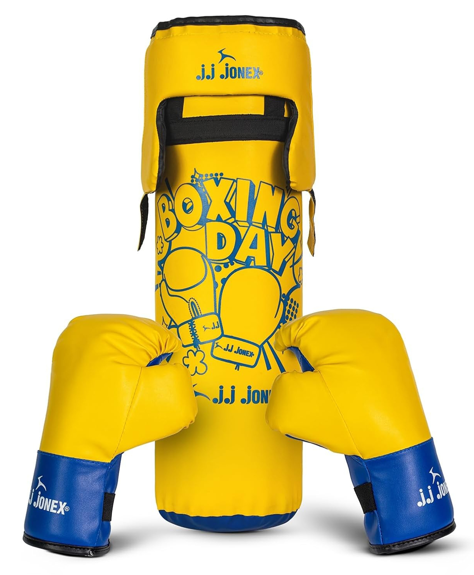 JJ Jonex Day Boxing Set | 1 Punching Bag, 1 Head Guard, 2 Boxing Gloves | Boxing Training Punching Bag & Gloves for Boys & Girls | Yellow-image-19