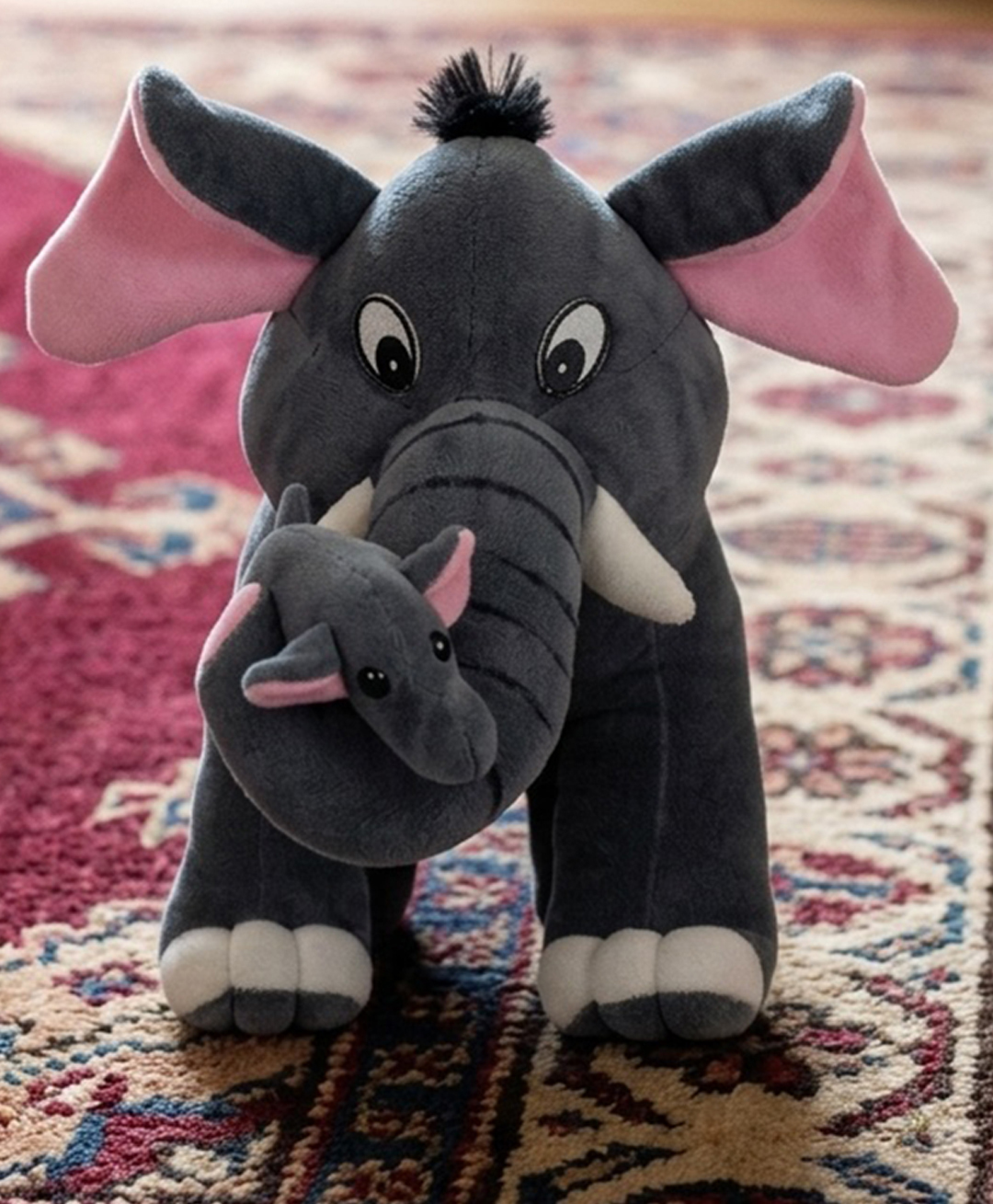 GoldenHub 40 cm Standing Elephant With Twin Baby Soft Stuffed Toys-picture-24