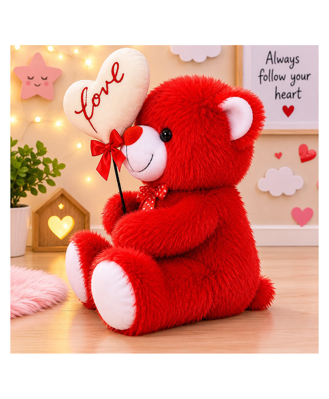 GoldenHub 30 cm Teddy Bear Sitting Red With Balloon-picture-13