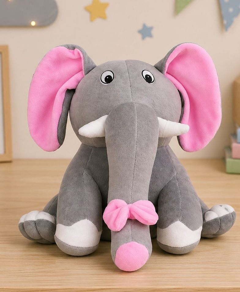 Goldenhub 30 cm Teddy Elephant with Bow Plush Grey Elephant Soft Toy with Bow, Velvety Material-picture-15
