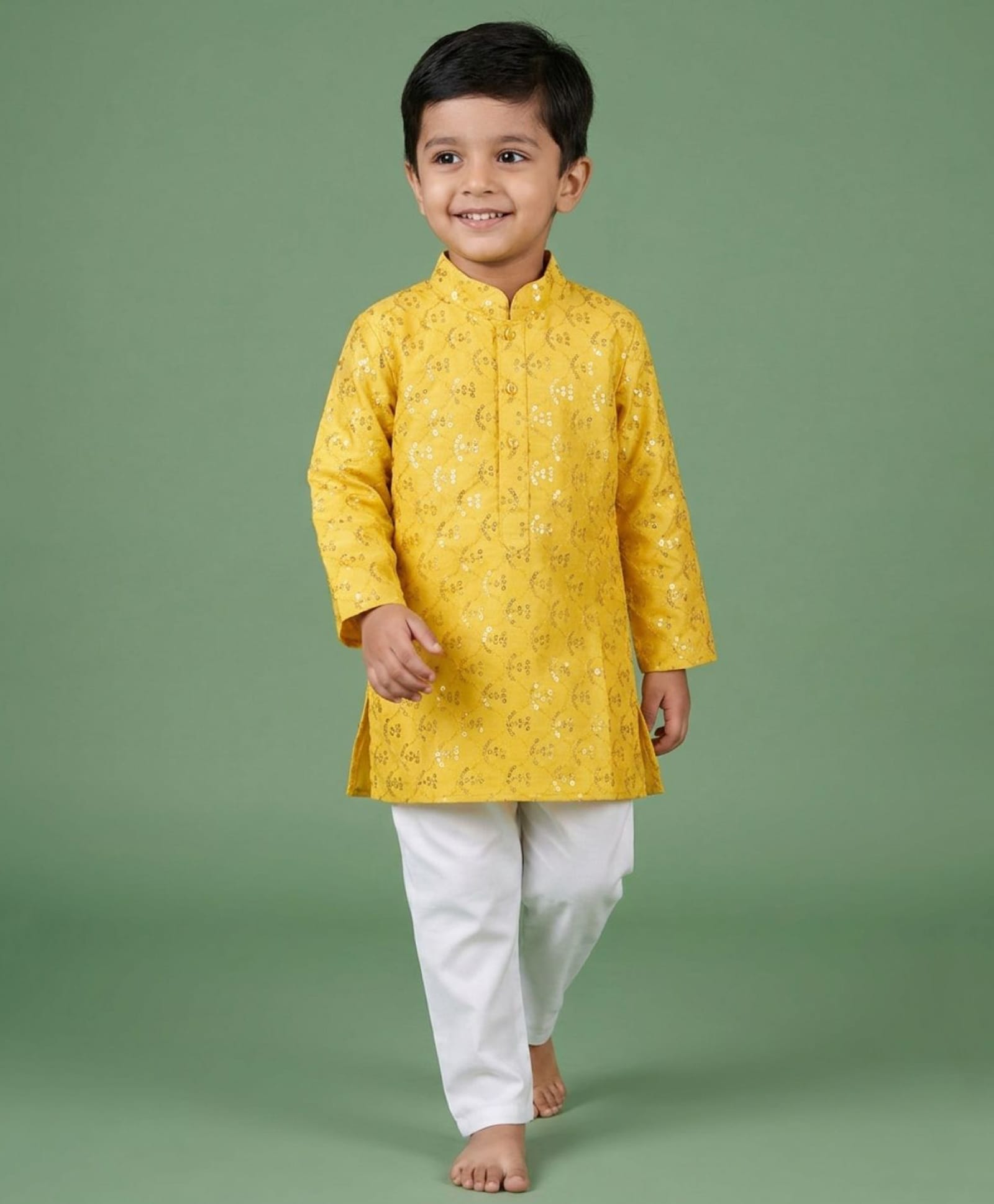 Ridokidz Cotton Woven Full Sleeves Sequinned Kurta Pajama Set -Yellow-picture-40