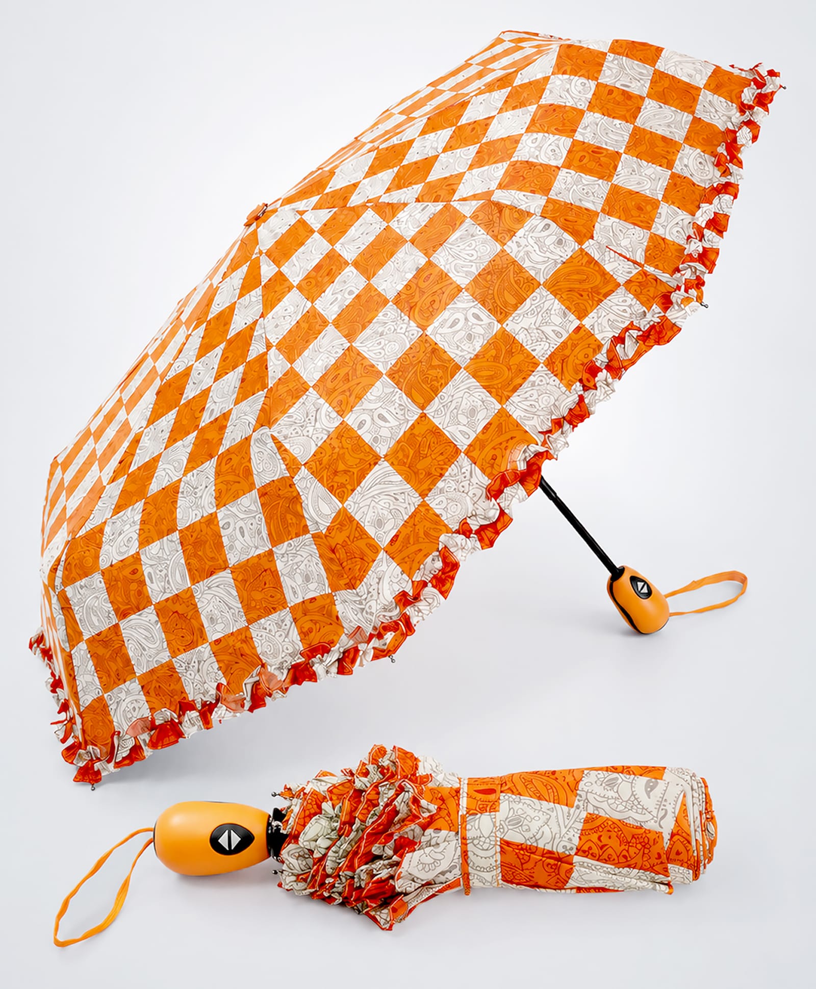 Little Surprise Box Checked & Frill Detailed Umbrella - Orange-picture-27