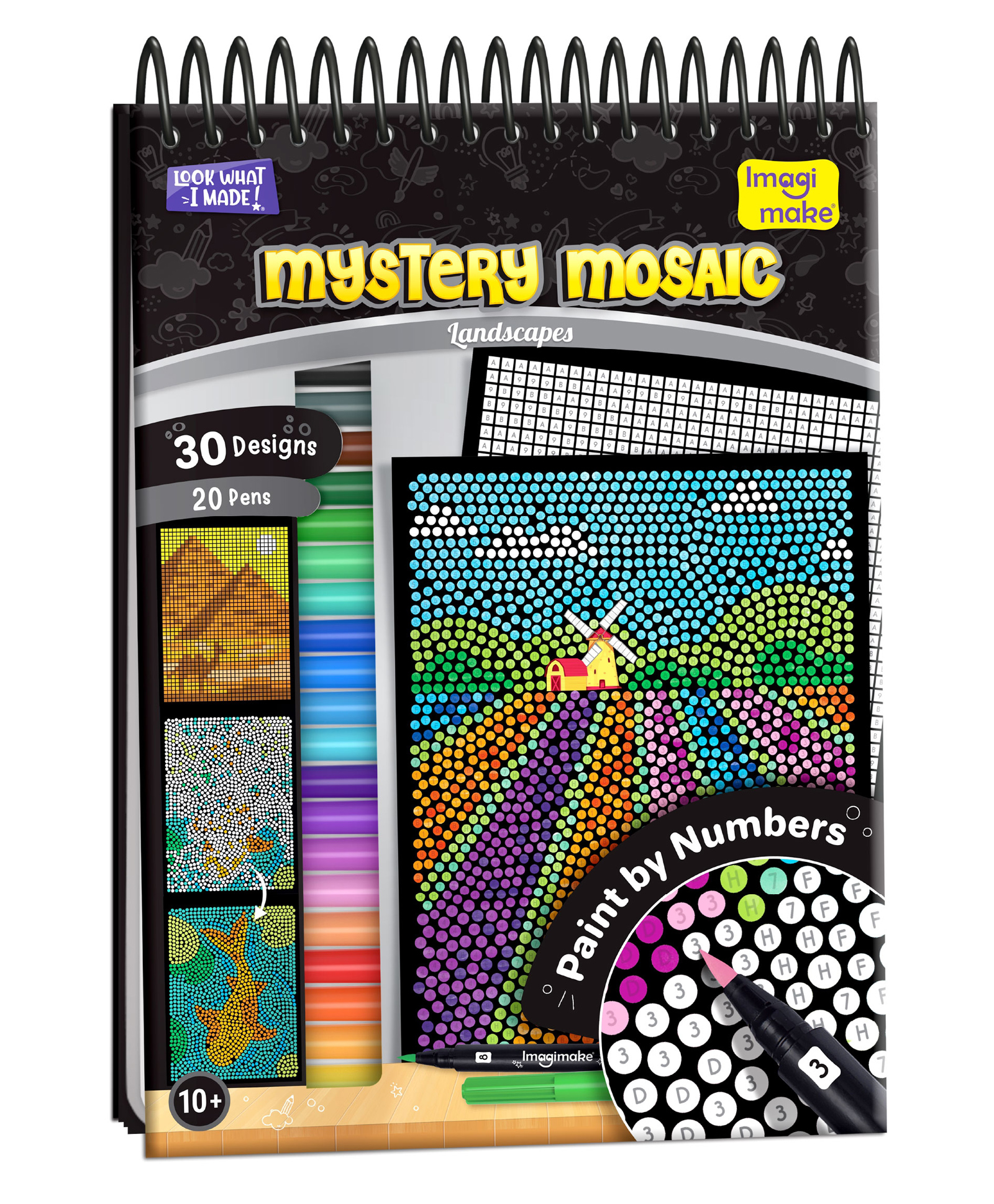Imagimake Mystery Mosaic Landscapes Paint by Numbers Kit Pixel Art Colouring Activity with 30 Scenic Designs & 20 Sketch Pens - Multicolor-picture-1
