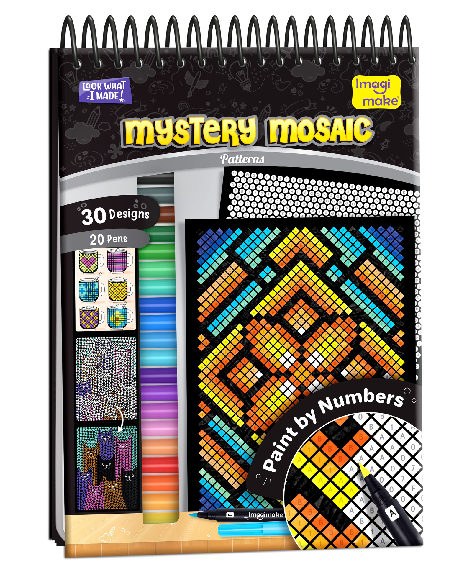 Imagimake Mystery Mosaic Patterns Paint by Numbers Kit Pixel Art Colouring Activity with 30 Design Sheets & 20 Sketch Pens - Multicolor-picture-0