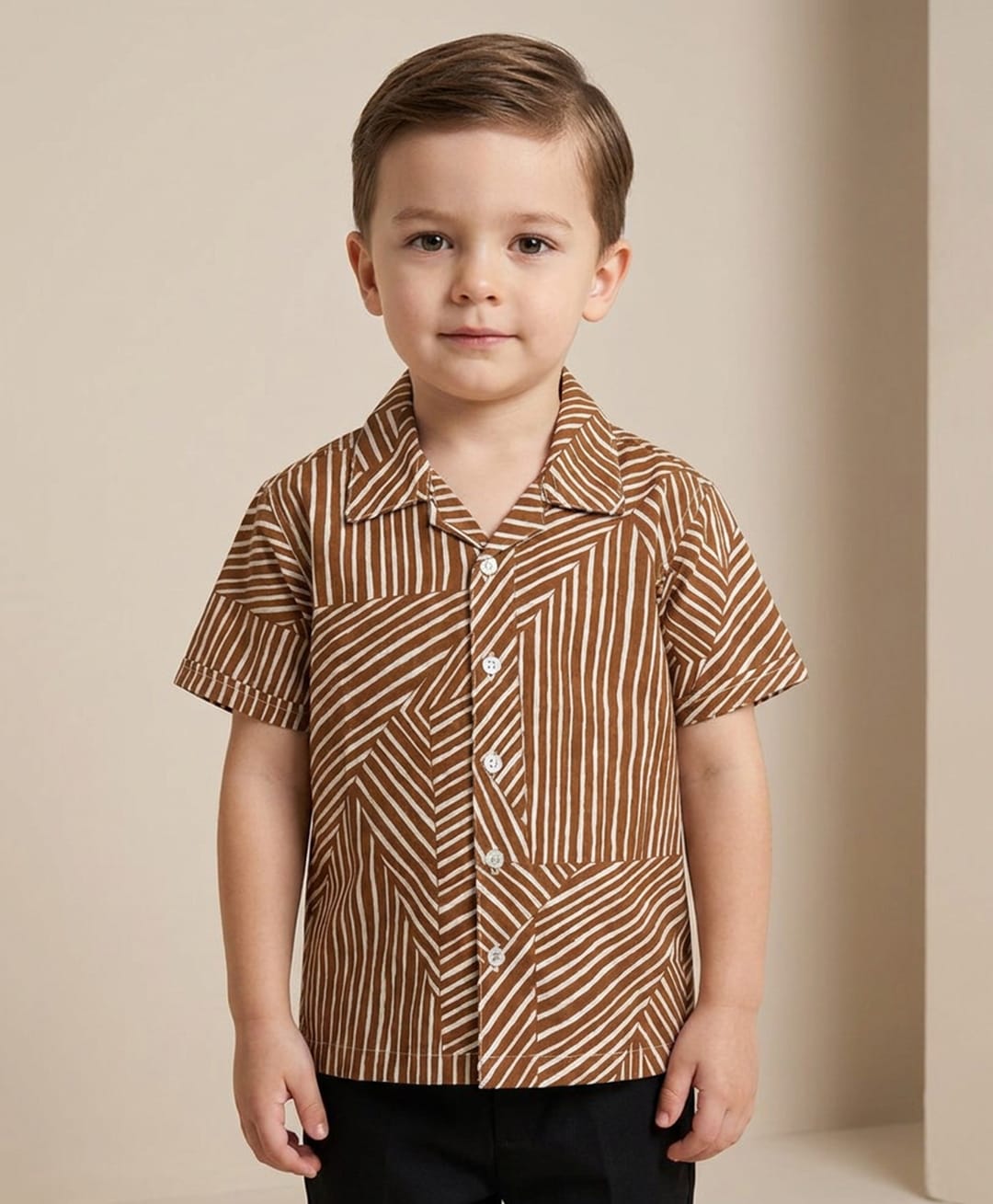 Rikidoos Cotton Woven Half Sleeves Geometric Pattern Printed Shirt - Brown-picture-12