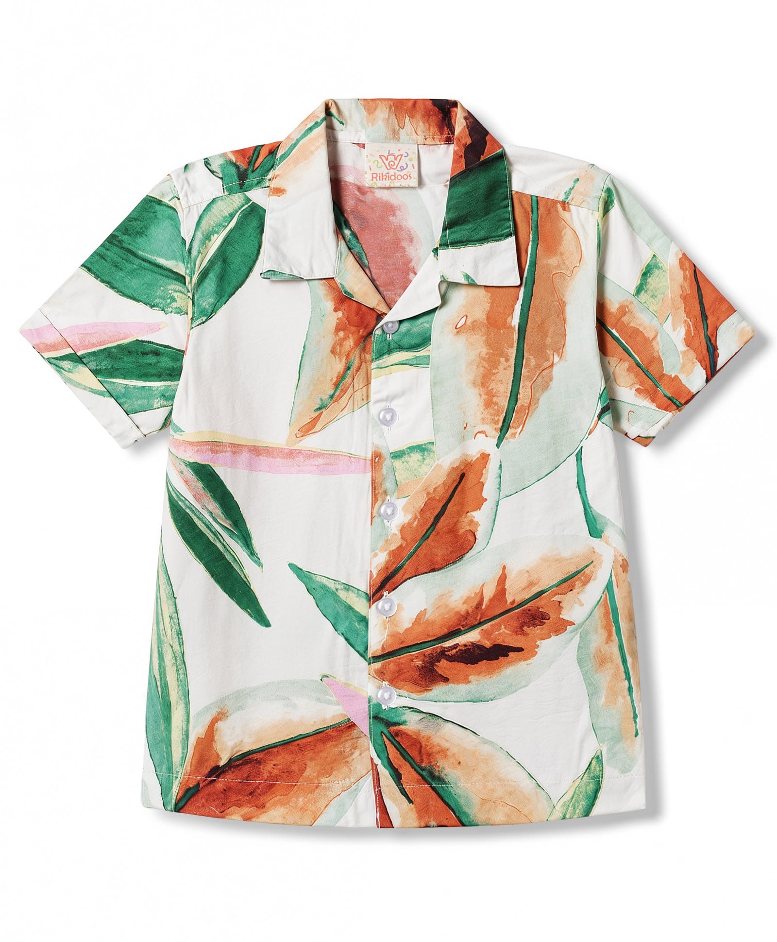 Rikidoos Cotton Woven Half Sleeves Leafy Printed Shirt - Peach-picture-14
