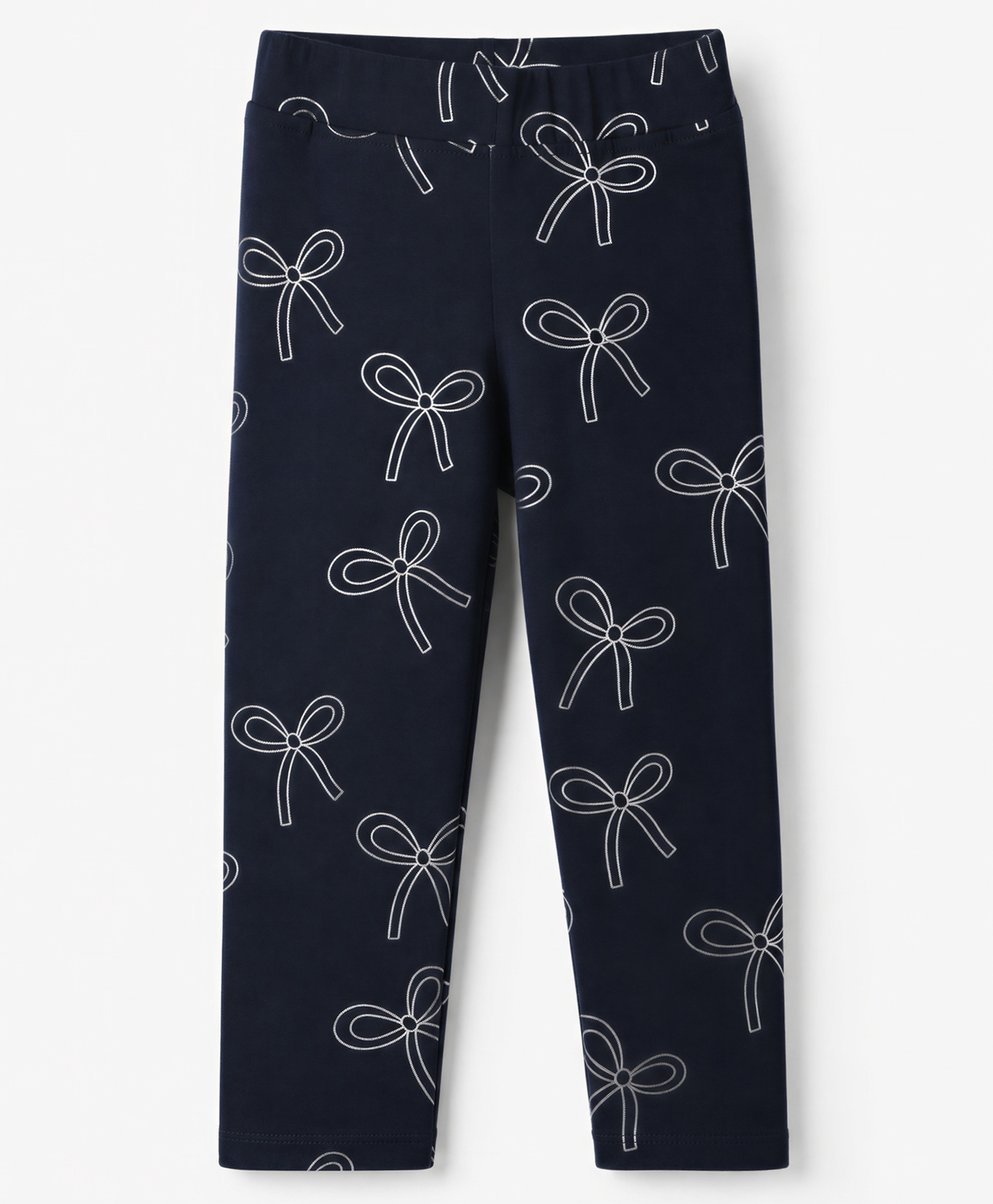 Little Kangaroos Looper Knit Full Length Bow Printed Leggings - Navy Blue-image-4