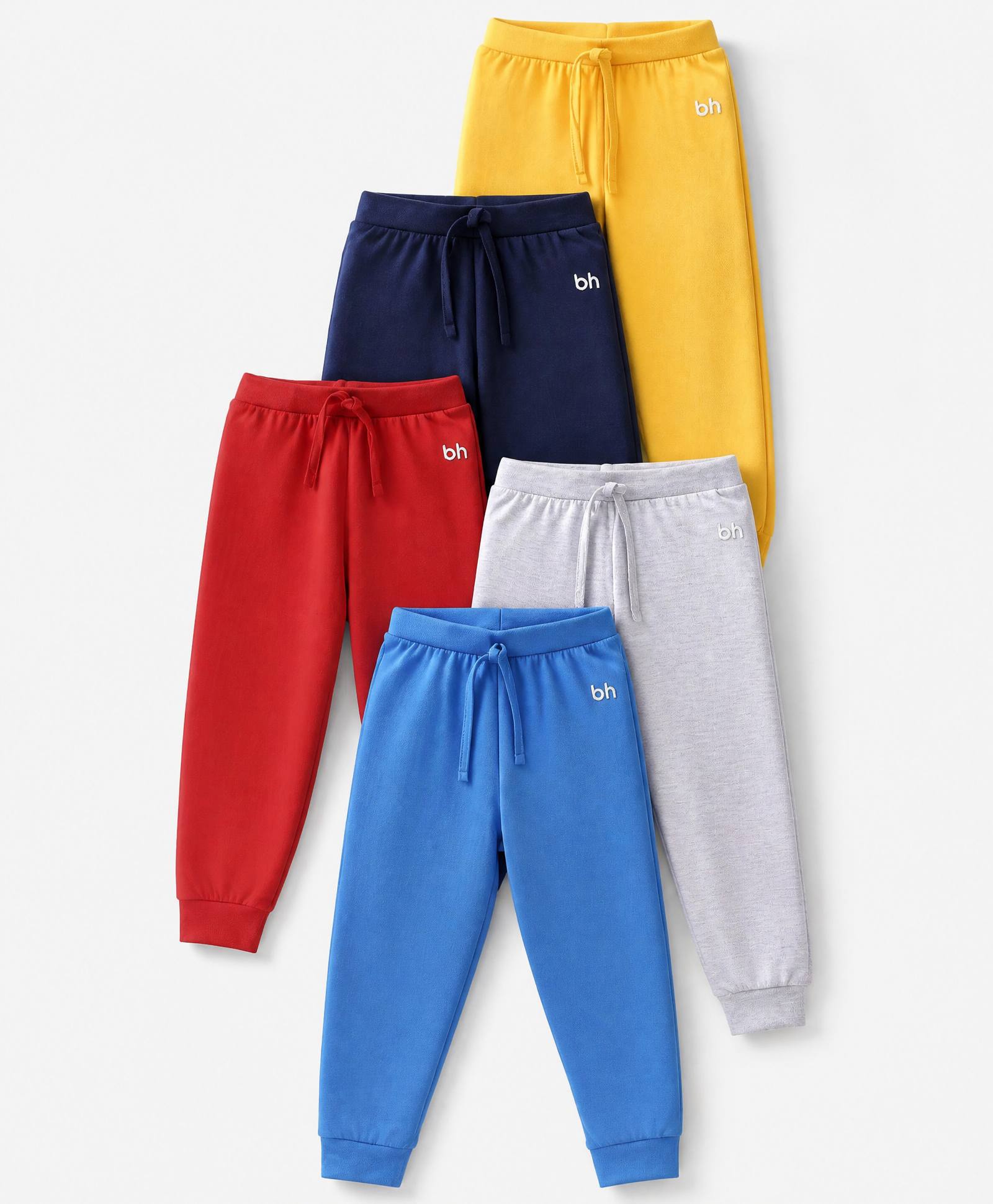 Babyhug Cotton Jersey Knit Full Length Solid Track Pant Pack of 5 -Blue Black Mustrad Red & Grey