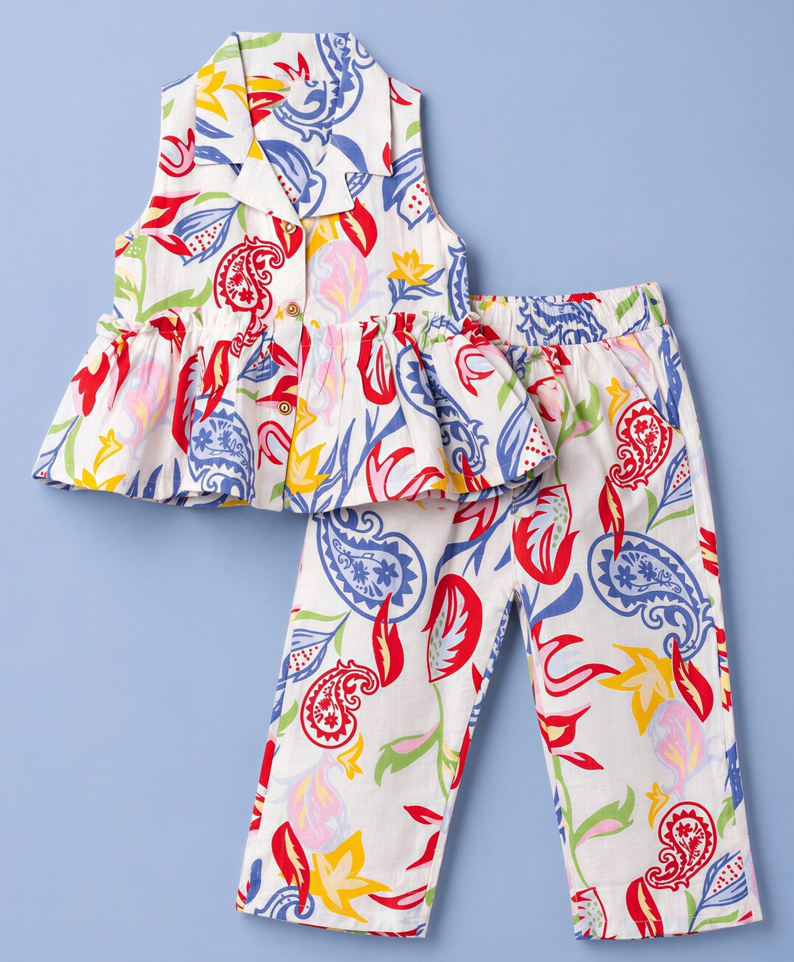 Twetoons Woven Sleeveless Paisley Printed Co-Ords Top & Pant Set - Red-image-8