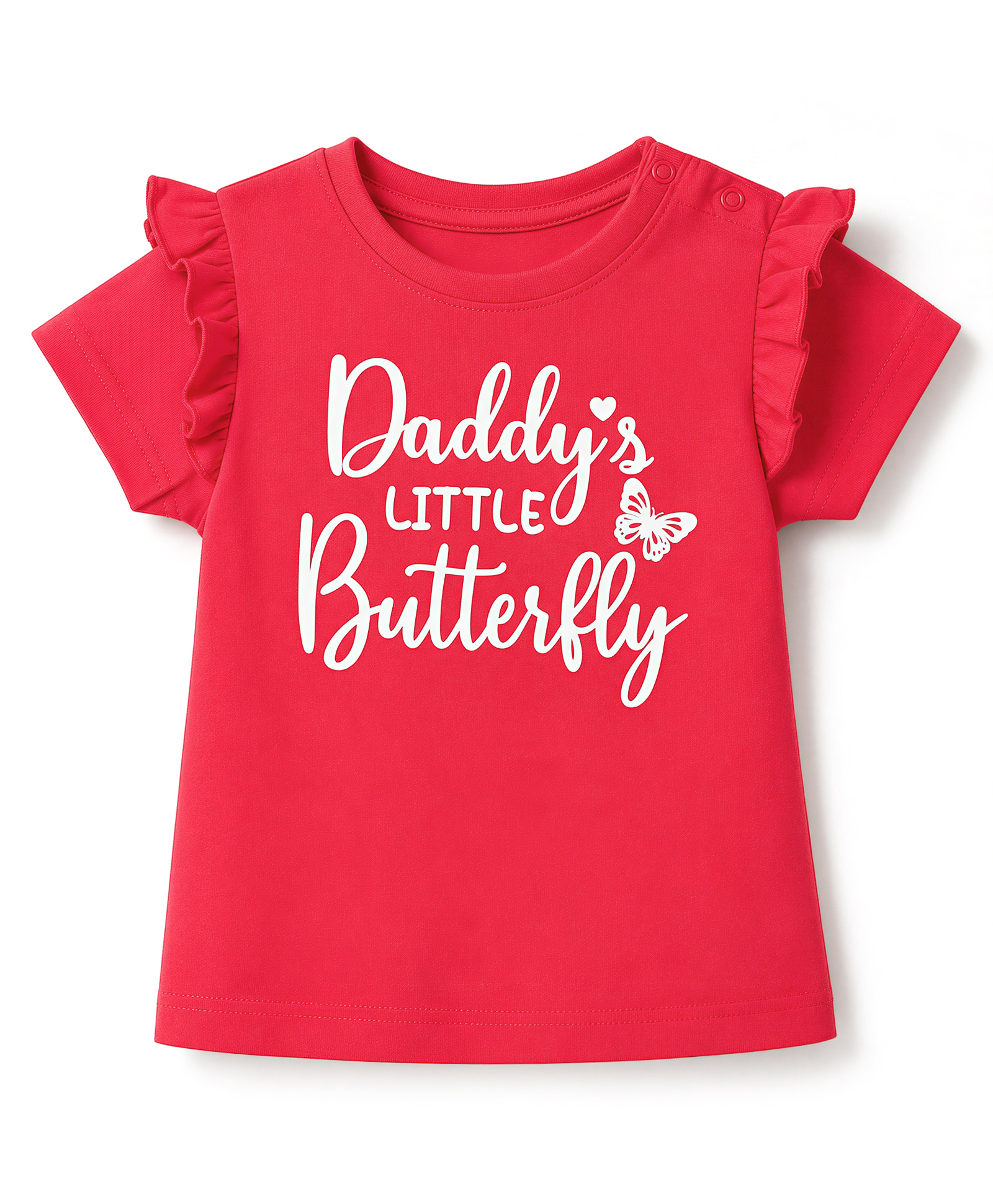 Babyhug Cotton Knit Full Sleeves T-Shirt with Daddy's Little Butterfly Print - Red-picture-14