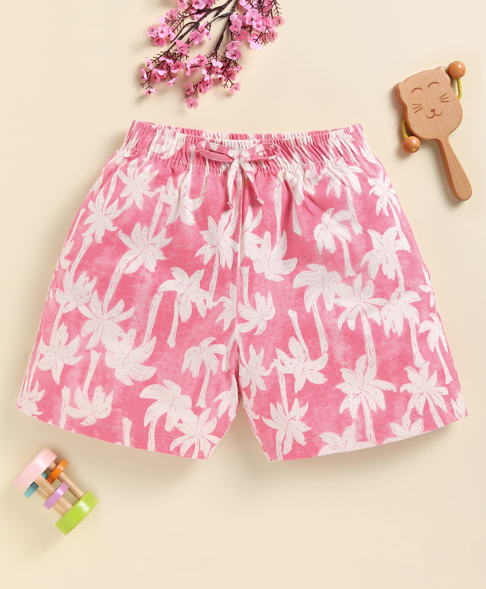 Biskid Sinker Knit Palm Trees Printed Shorts - Peach-picture-12