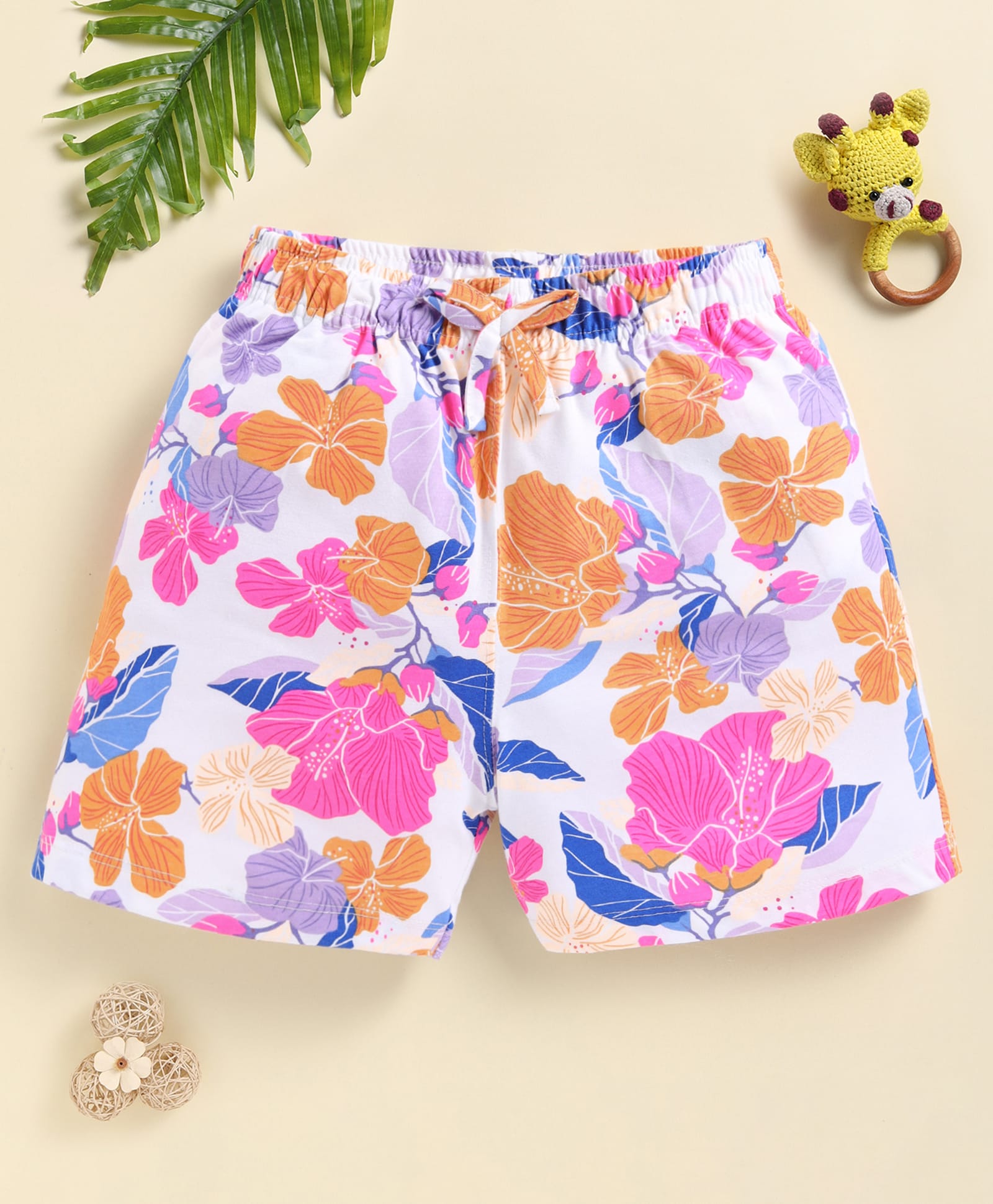 Biskid Sinker Knit Floral Printed & Bow Applique Detailed Shorts - Rani-picture-29