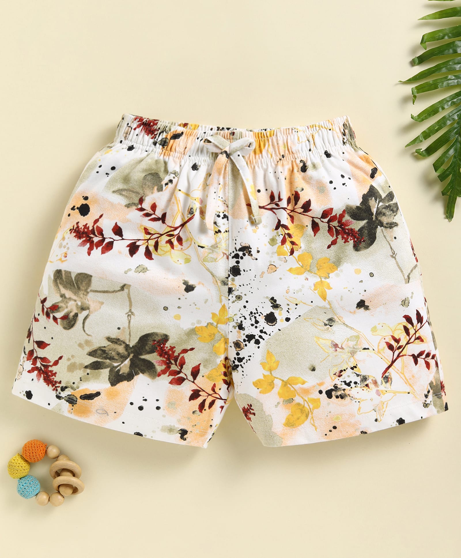 Biskid Sinker Knit Floral Printed & Bow Applique Detailed Shorts - Green-picture-11