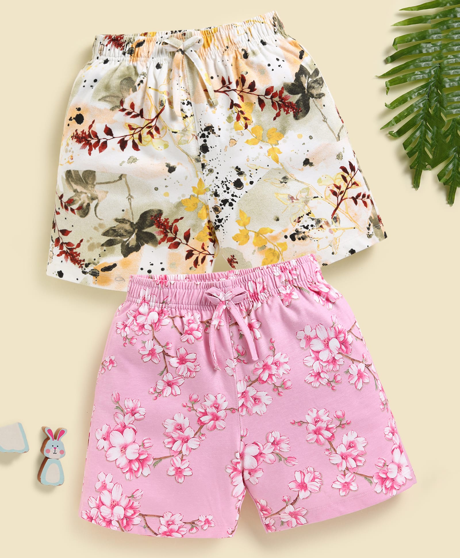Biskid Sinker Knit Pack Of 2 Floral Printed Shorts - Pink & Green-image-11