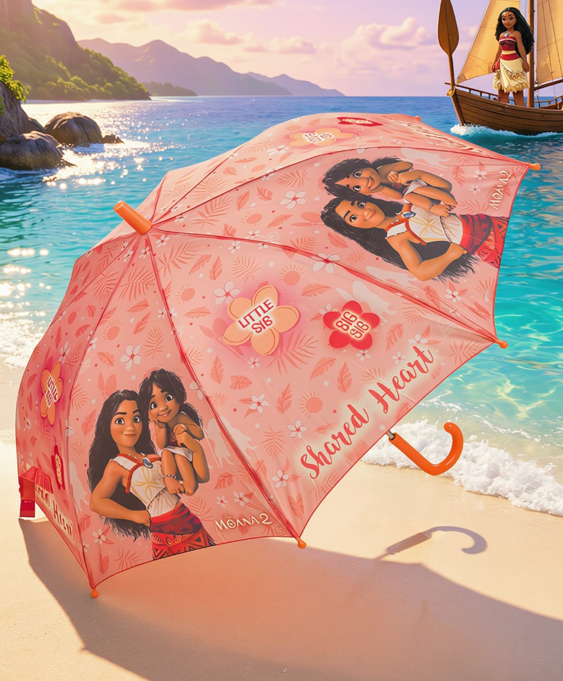 Yellow Bee Disney Featuring Moana & Little Sister Text Printed Umbrella - Peach-picture-26