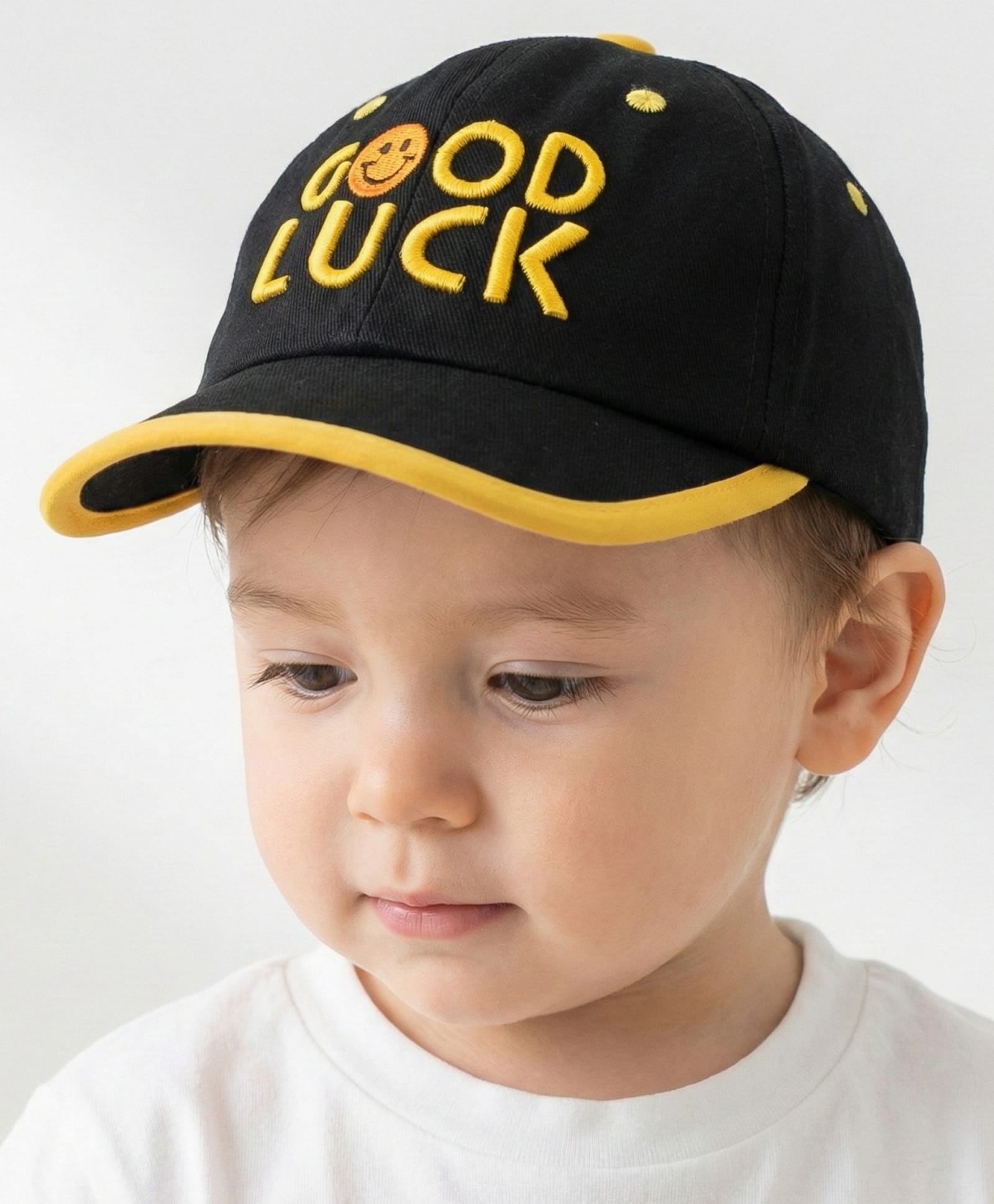 Vritraz Cotton Woven Good Luck Text Embroidered Baseball Cap - Black - Circumference 52 - 56 Cm-image-17