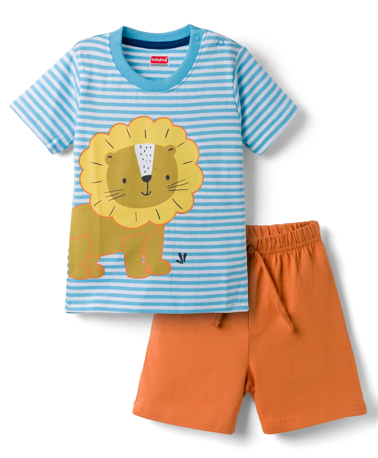Babyhug Single Jersey Knit Half Sleeves T-Shirt and Shorts Set Lion Print - Blue-picture-27