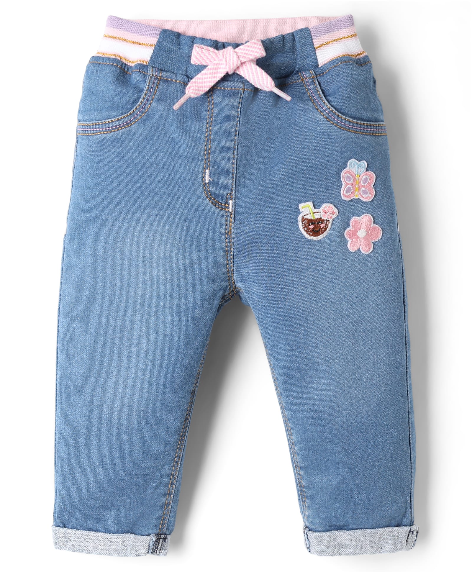 Little Kangaroos Denim Full Length Jeans with Butterfly Applique - Blue-picture-32