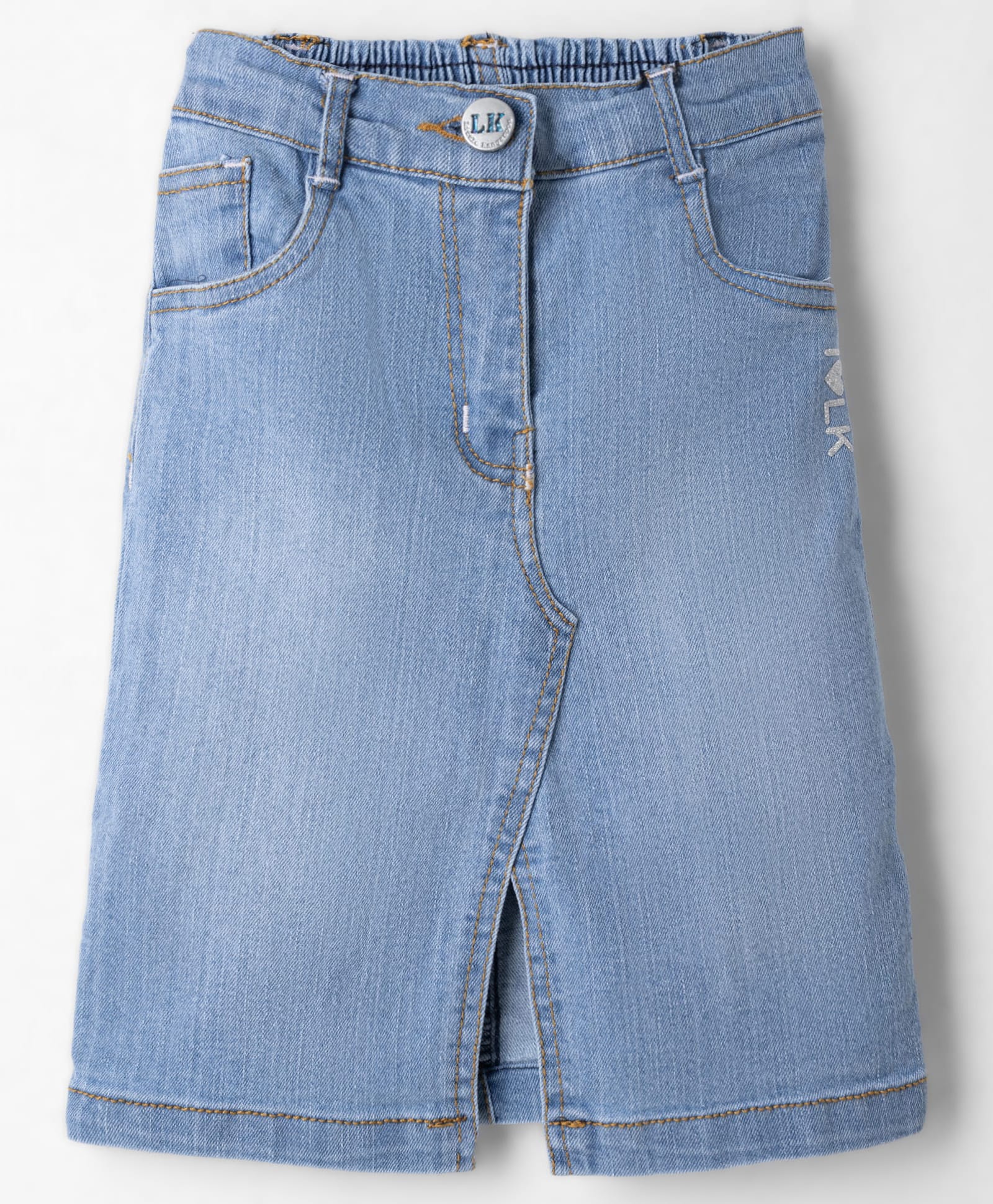 Little Kangaroos Denim Jacquard Knee Length Glitter Text Printed Skirt - Light Blue-picture-27