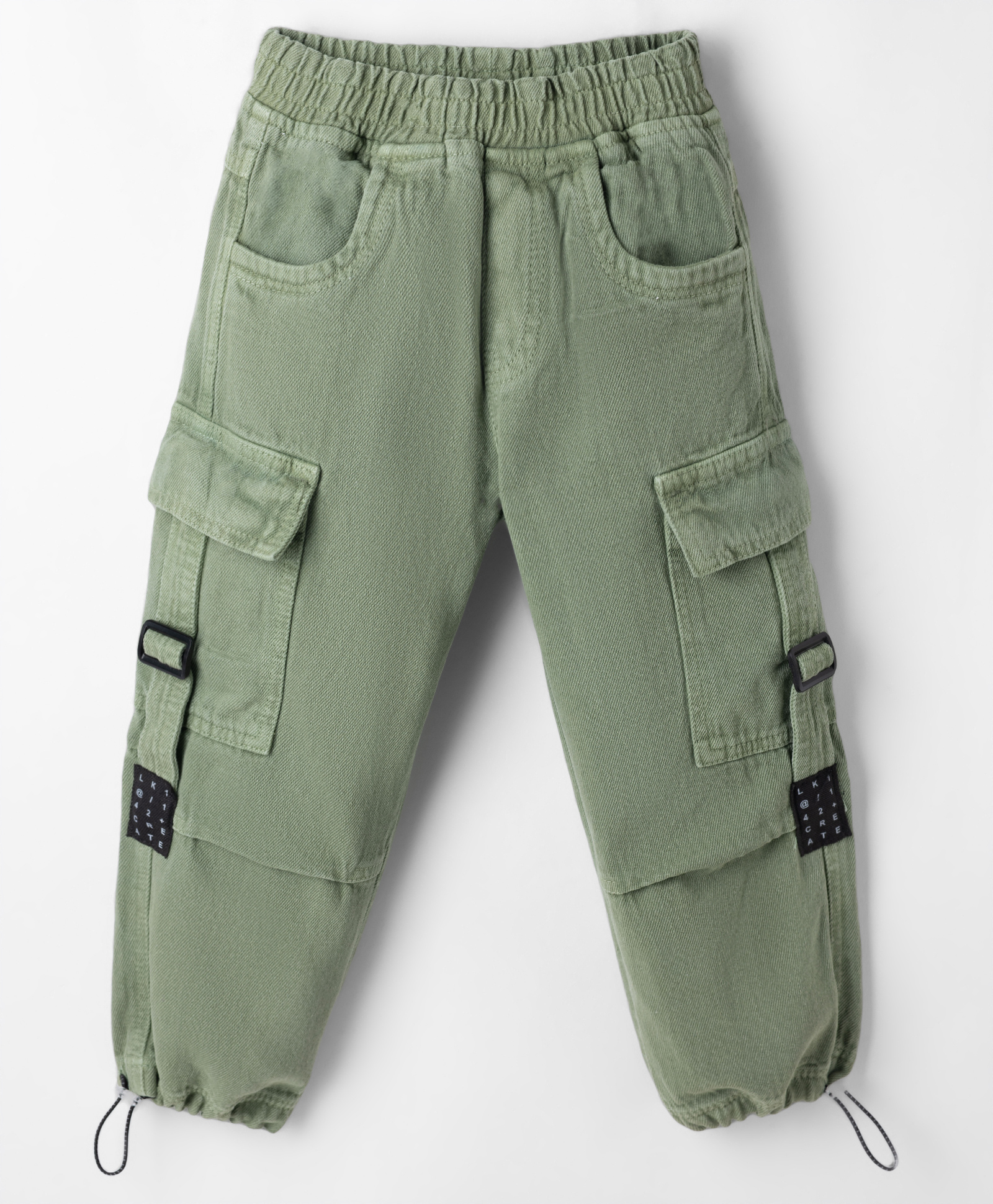 Little Kangaroos Cotton Knit Full Length Trouser With Cargo Pockets & Alphabets Printed Patch - Light Green-picture-15