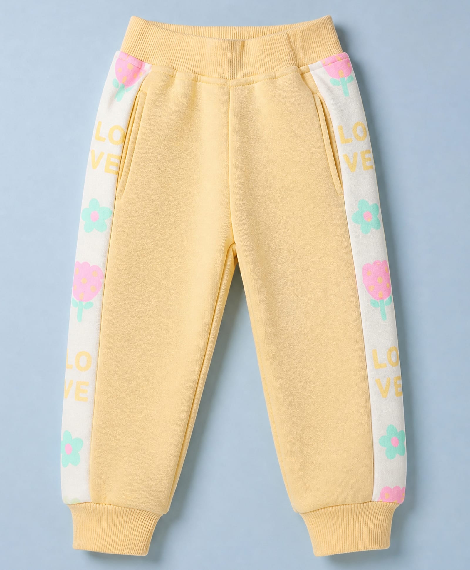 Little Kangaroos Knit Full Length Fleece and Woollen Pant With Floral & Text Print - Orange-picture-37