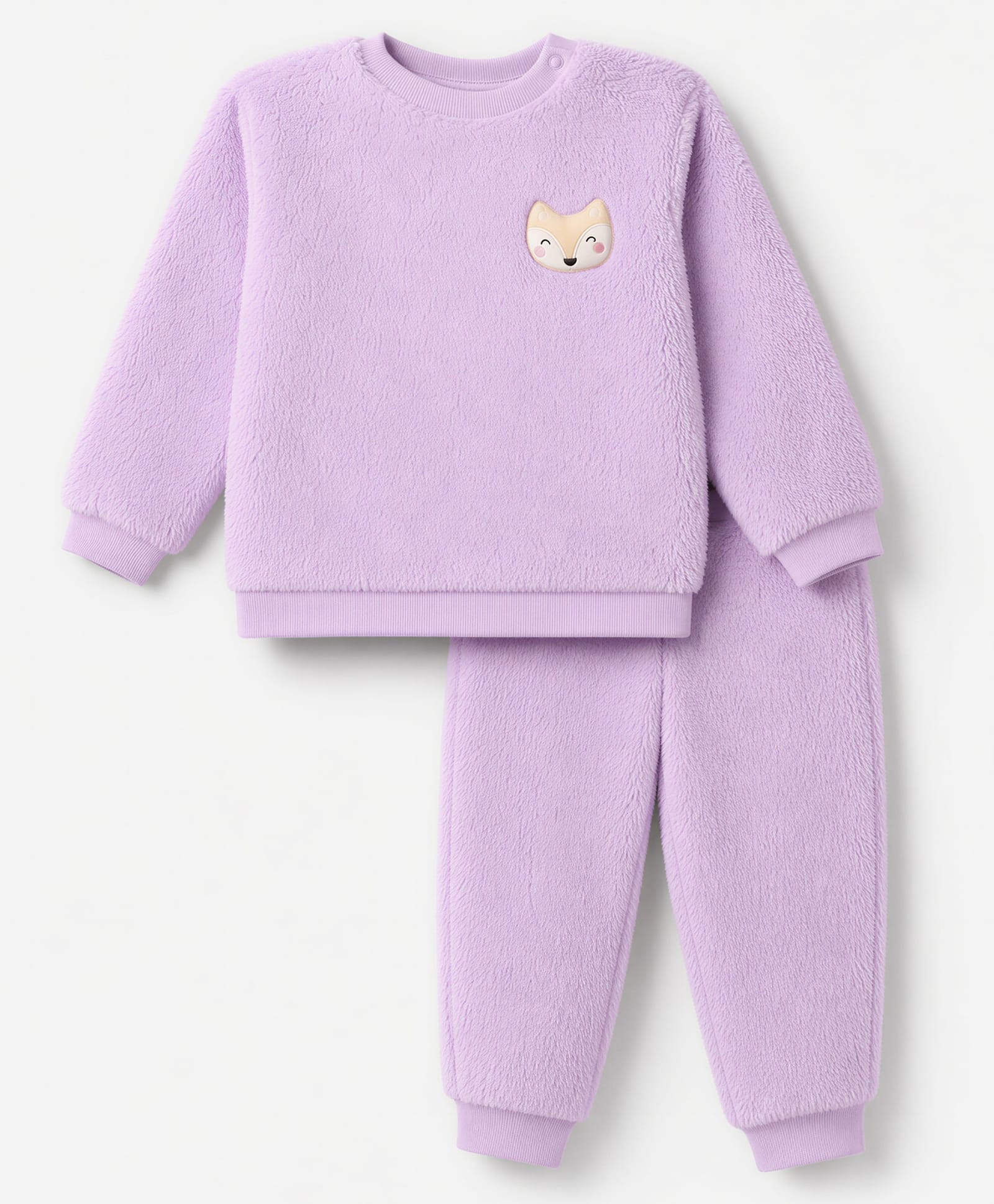 Little Kangaroos Fur Knit Full Sleeves Winter Wear Suit With Fox Patch - Lilac-image-20