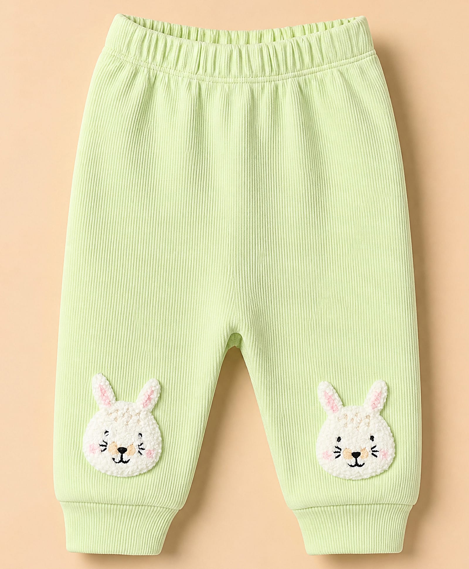 Little Kangaroos Fleece Knit Full Length Fleece & Wollen Pants With Bear Applique - Limegreen-picture-29