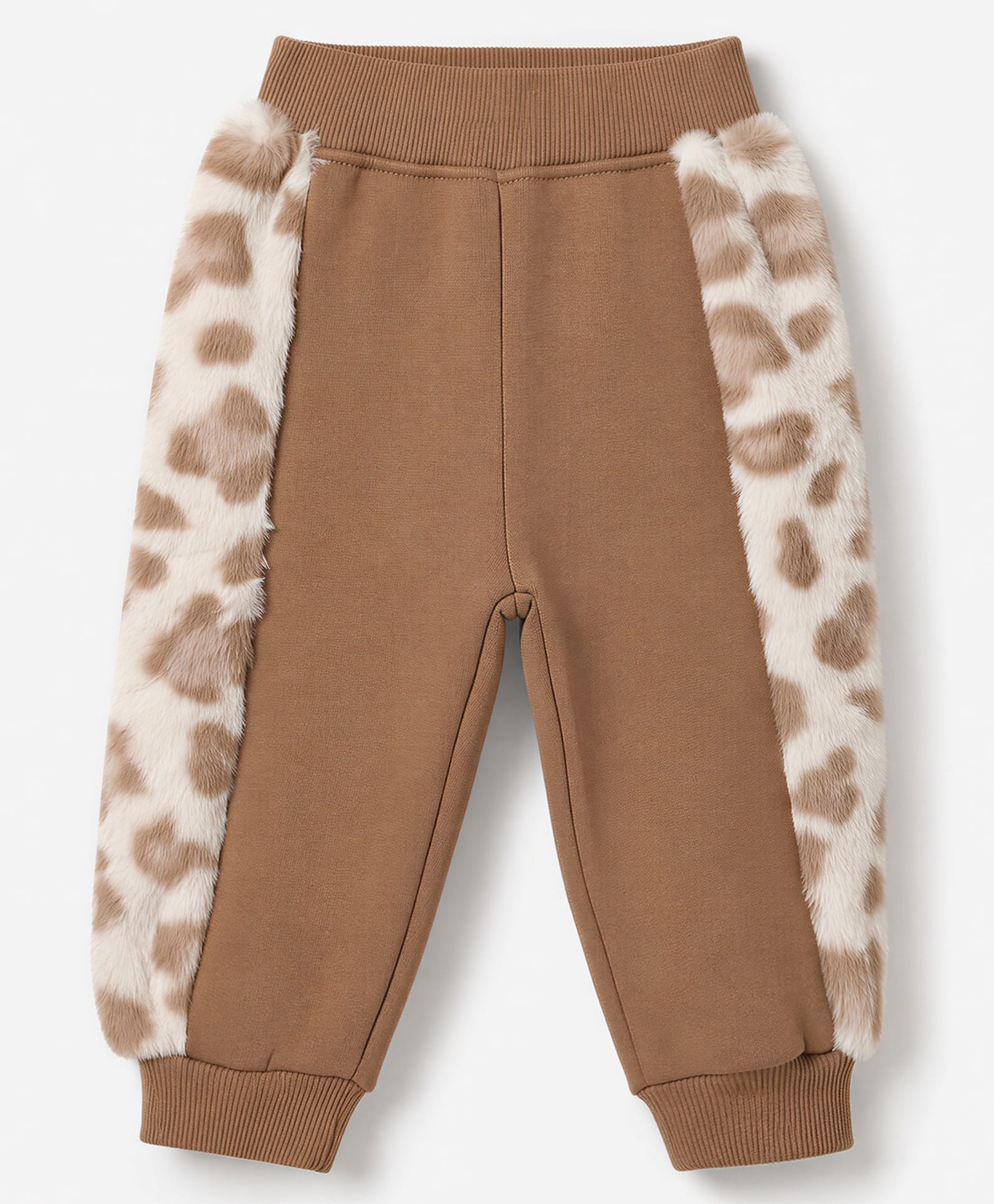 Little Kangaroos Fleece Knit Full Length Chittah Printed Fleece and Woollen Pant - Light Brown-image-12