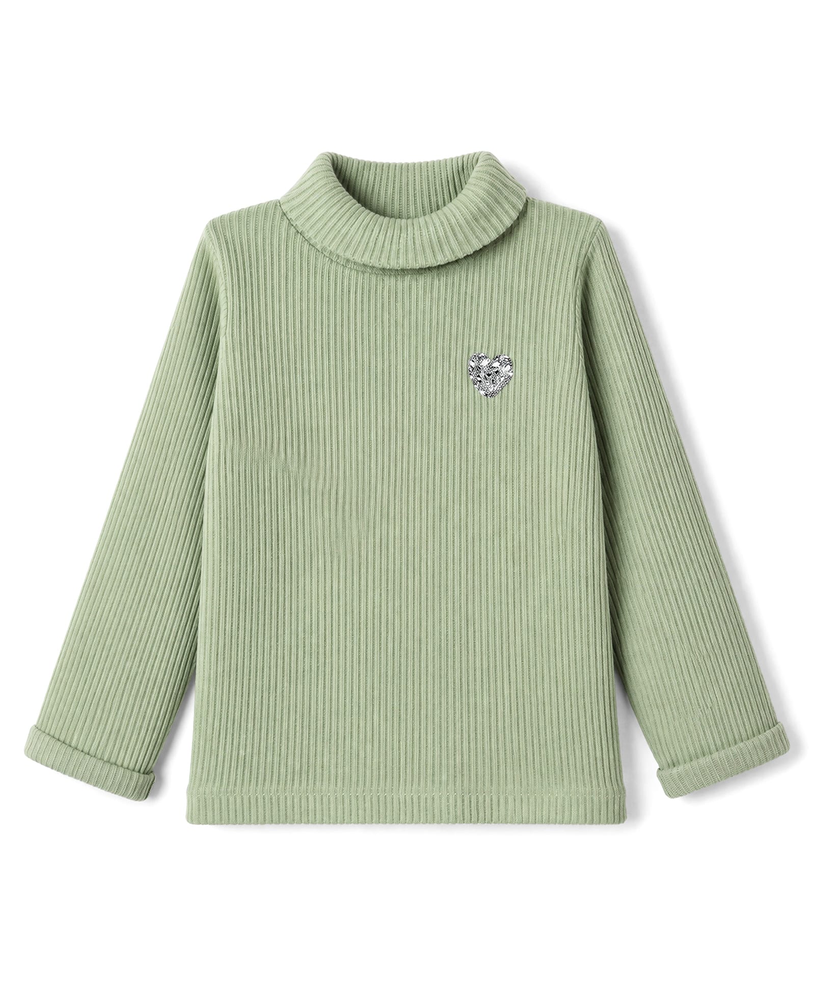 Little Kangaroos Looper Rib Knit Full Sleeves T-Shirt With Heart Applique - Green-picture-17