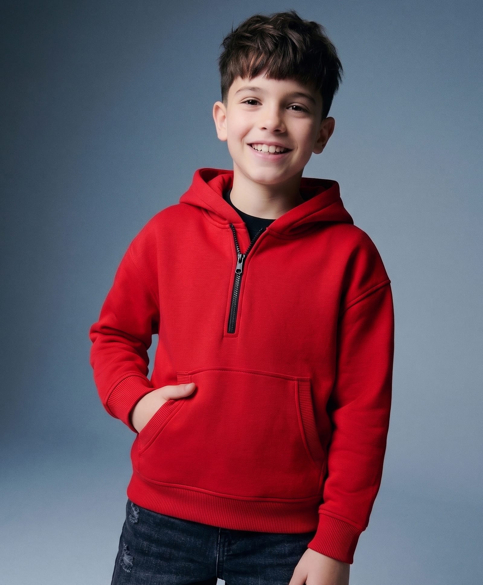 Little Kangaroos Fleece Knit Hoodies with Full Sleeves and Kangaroo Pockets in Red for 10-11 Years-image-47