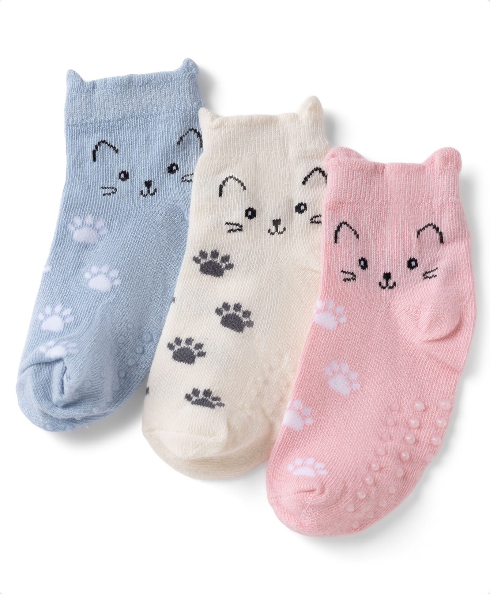 Cute Walk By Babyhug Poly Blends Knit Anti Bacterial Ankle Length Socks With Paw Desgin Pack of 3 - Light Pink, Beige & Blue-image-12