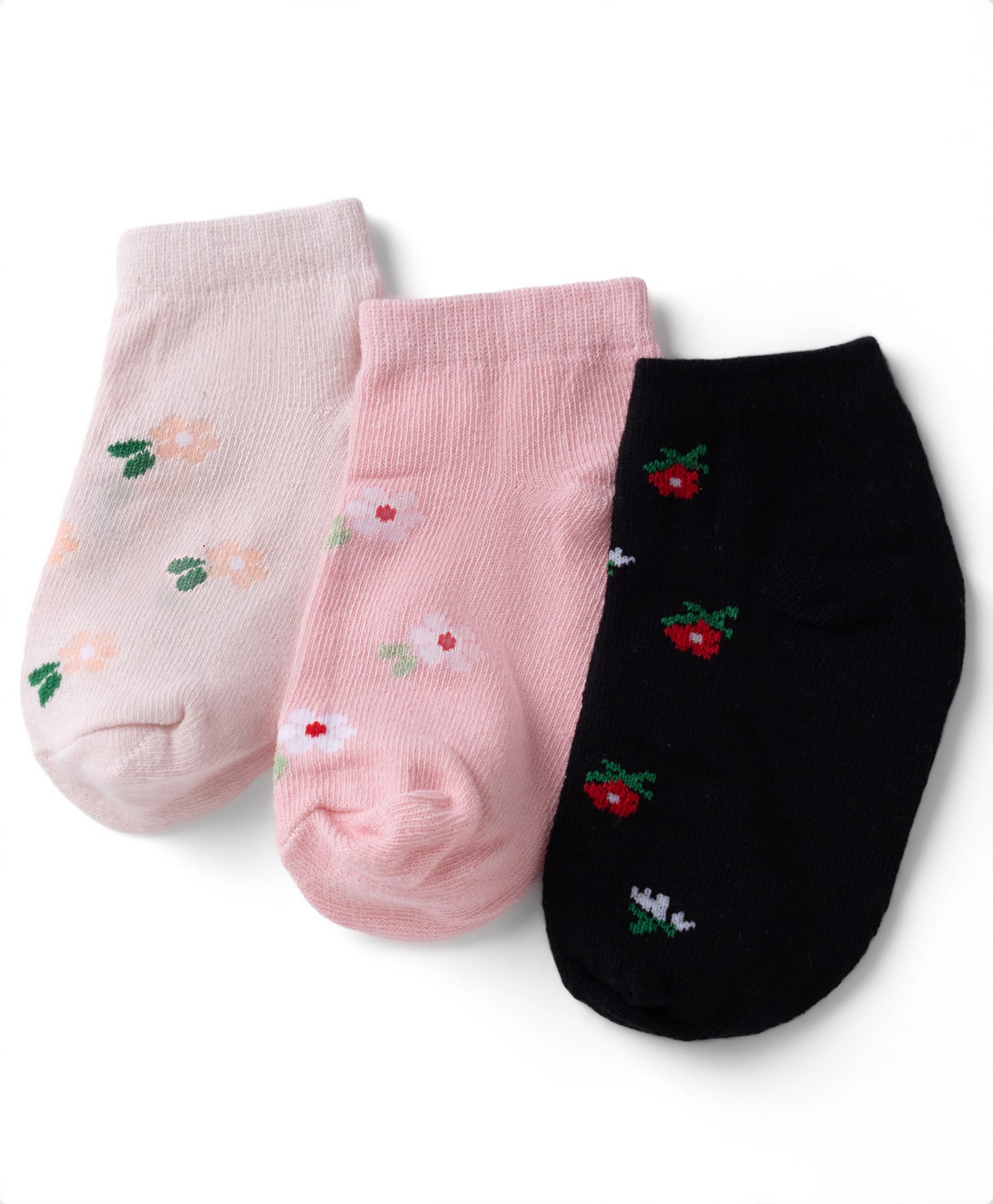 Cute Walk By Babyhug Poly Blends Knit Anti Bacterial Ankle Length Anti Skid Socks With Floral Design Pack of 5 - Light Pink, Pink & Black-image-8