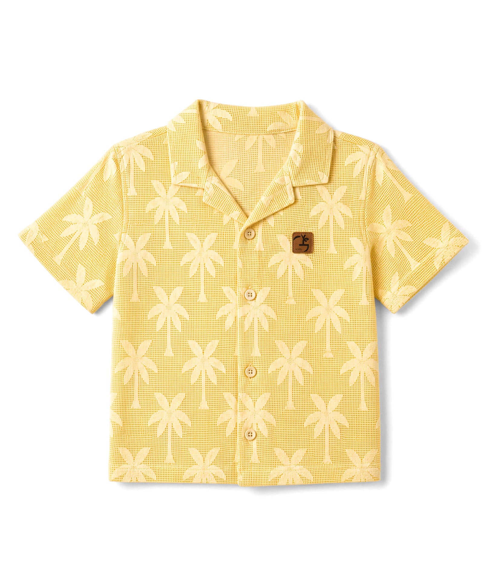 Little Kangaroos Cotton Knit Half Sleeves Palm Tree Printed Shirt - Mustard-image-9