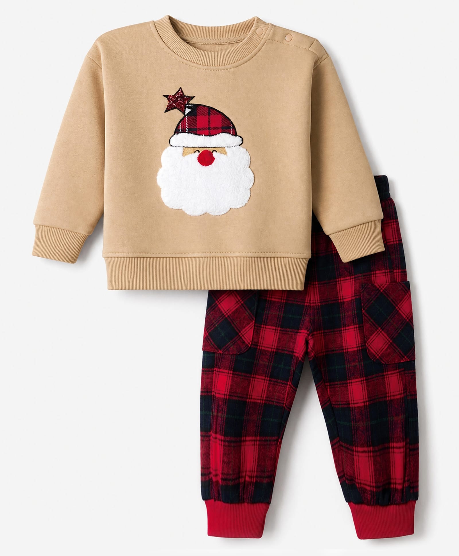 Little Kangaroos Fleece Knit & Woven Full Length Sleeves Winter Wear Suits With Santa Patch- Dark Brown-image-38